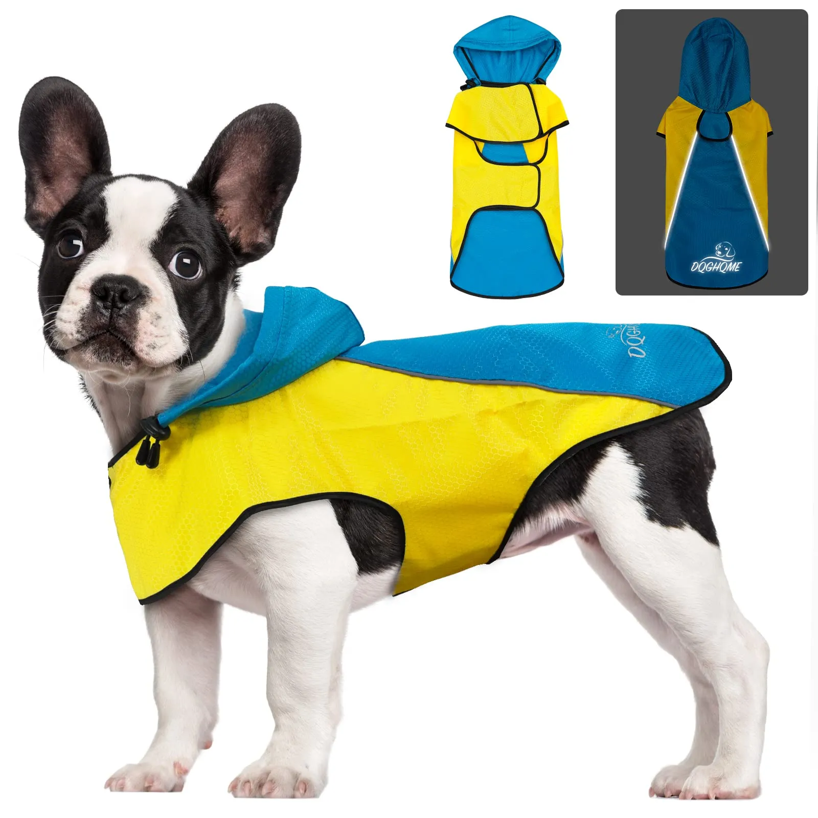 DQGHQME Impermeabile per Cane Taglia S con Cappuccio e Strisce Riflettenti - immagine 1