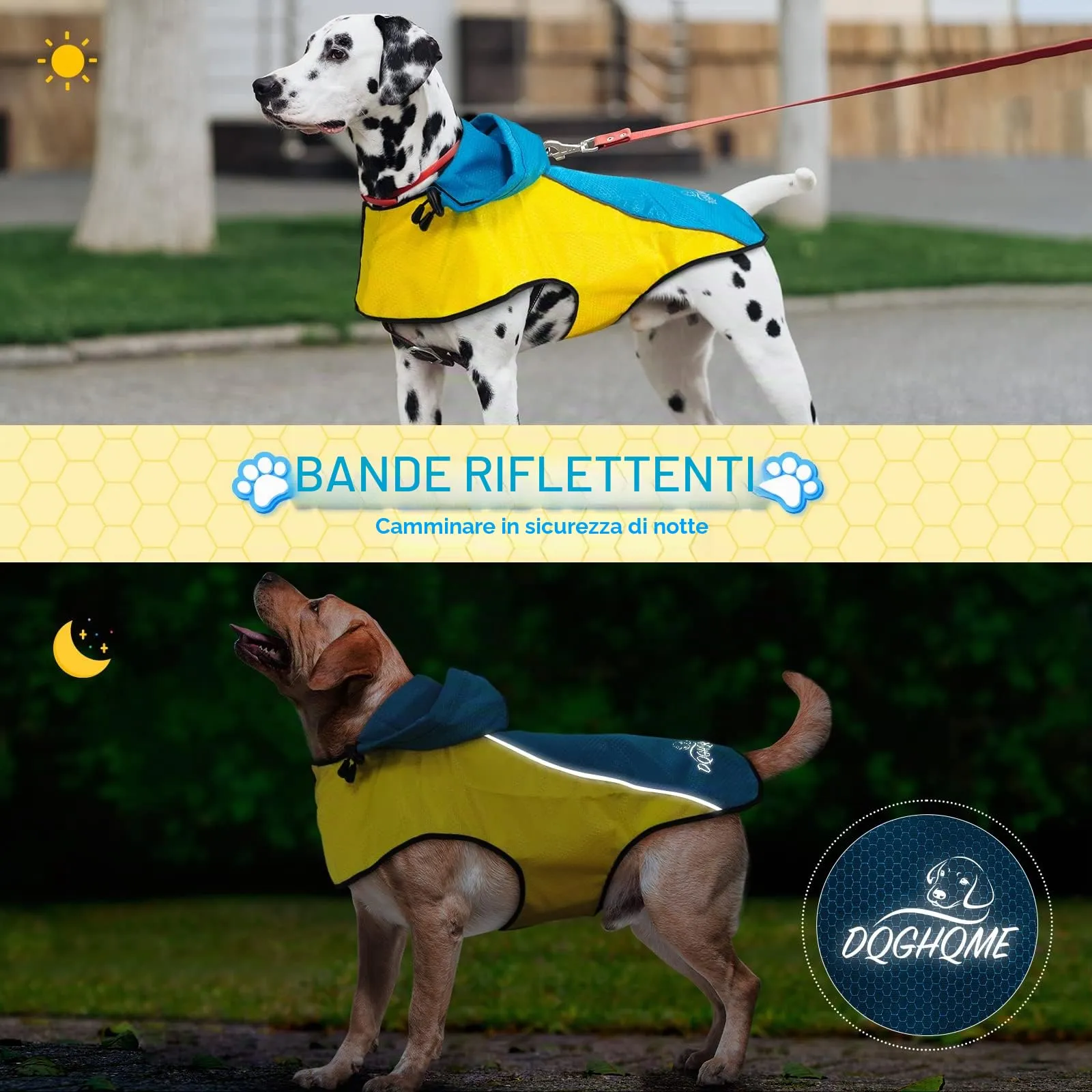 DQGHQME Impermeabile per Cane Taglia S con Cappuccio e Strisce Riflettenti - immagine 2