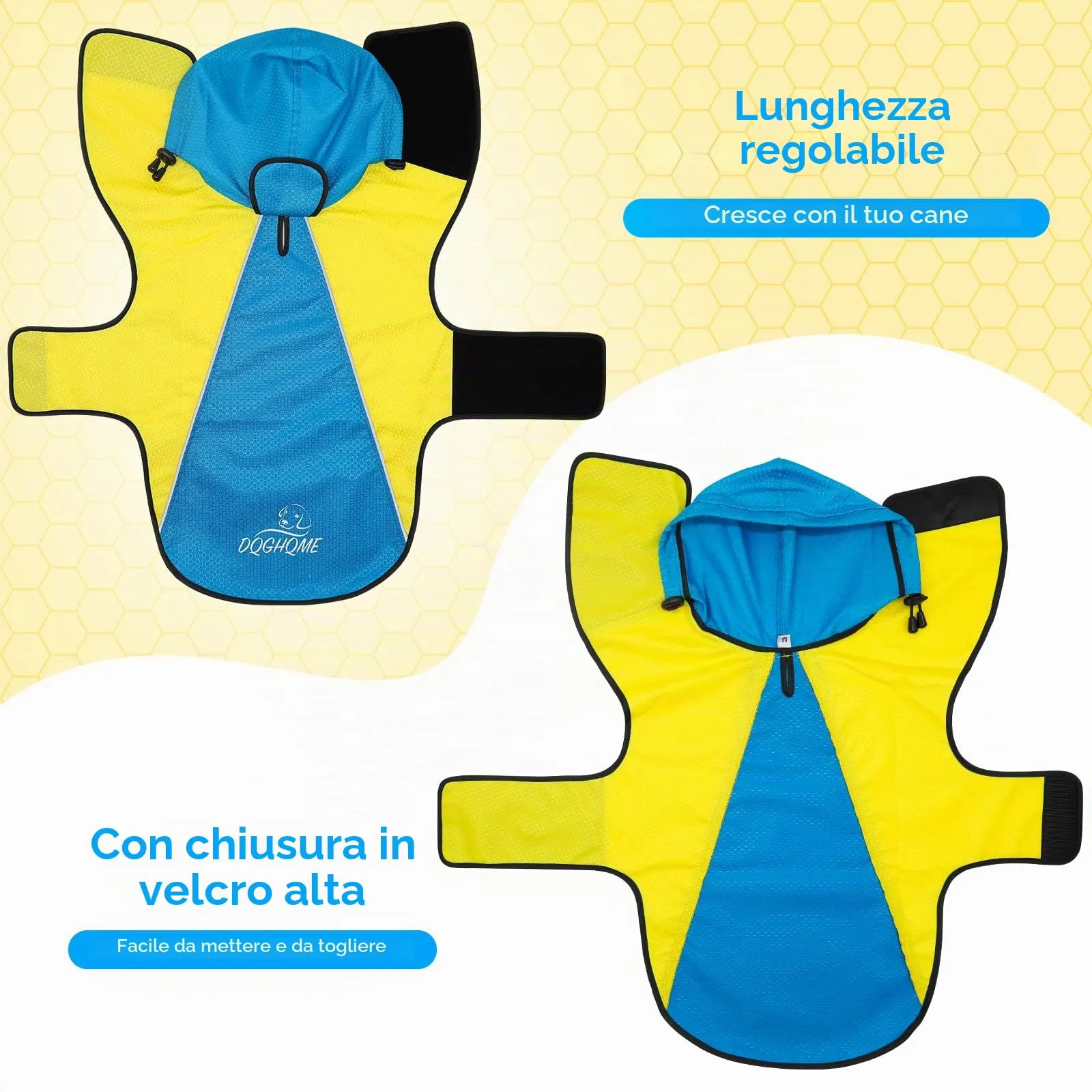 DQGHQME Impermeabile per Cane Taglia S con Cappuccio e Strisce Riflettenti - immagine 3