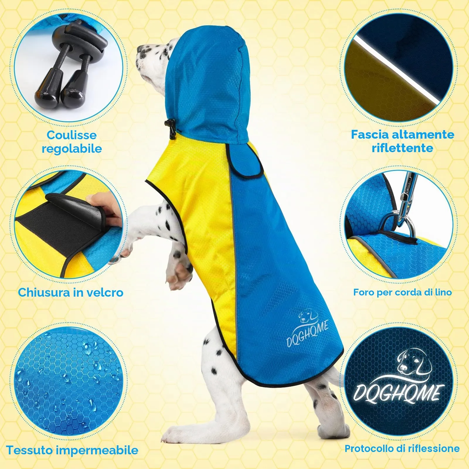 DQGHQME Impermeabile per Cane Taglia S con Cappuccio e Strisce Riflettenti - immagine 4