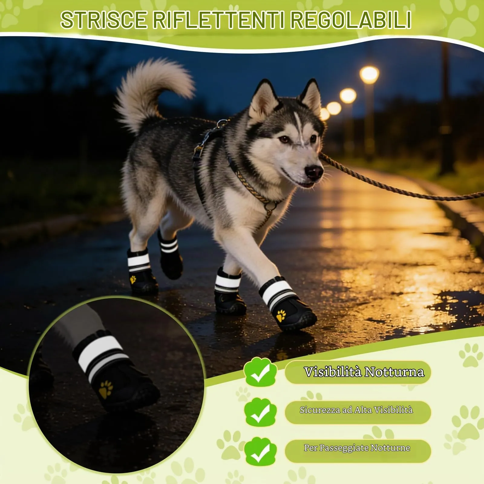 Faankiton Stivali per Cani Impermeabili con Cinghie Riflettenti e Suola Antiscivolo per Cani Media e Grande, 4 Pezzi, 7# - immagine 4
