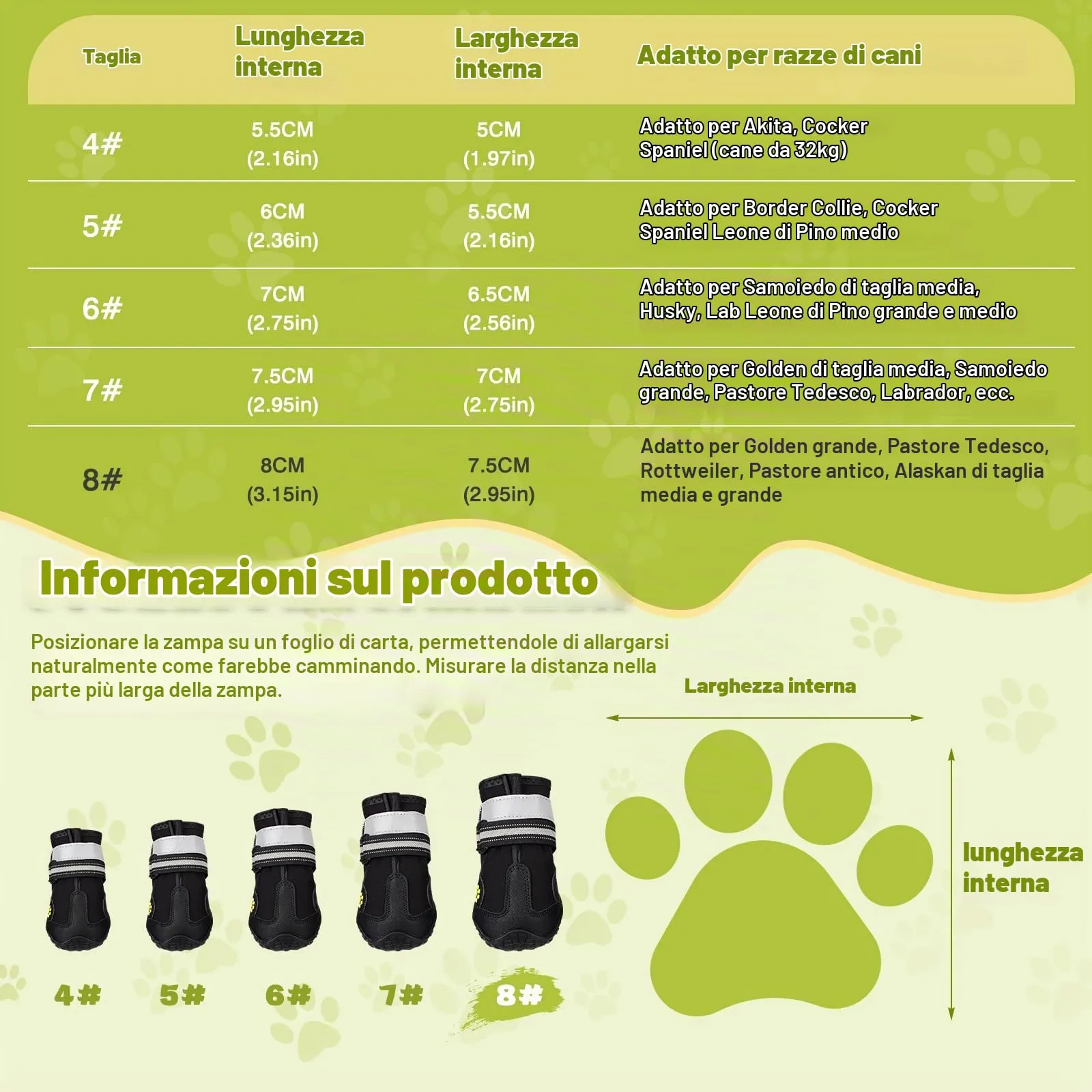 Faankiton Stivali per Cani Impermeabili con Cinghie Riflettenti e Suola Antiscivolo per Cani Media e Grande, 4 Pezzi (8#) - immagine 7