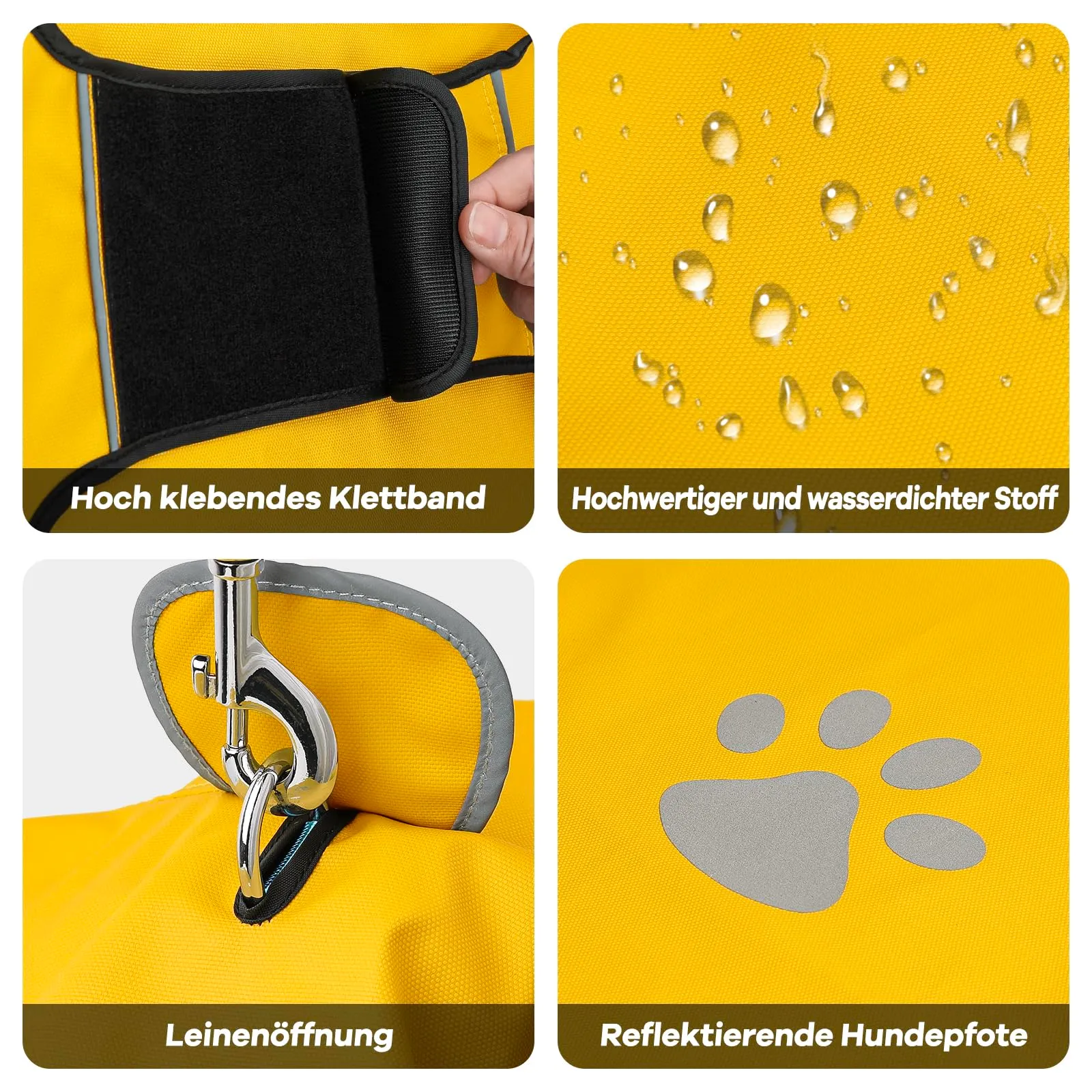 DQGHQME Impermeabile per Cane con Cappuccio e Catarifrangenti, Taglia XL, Giallo - immagine 5