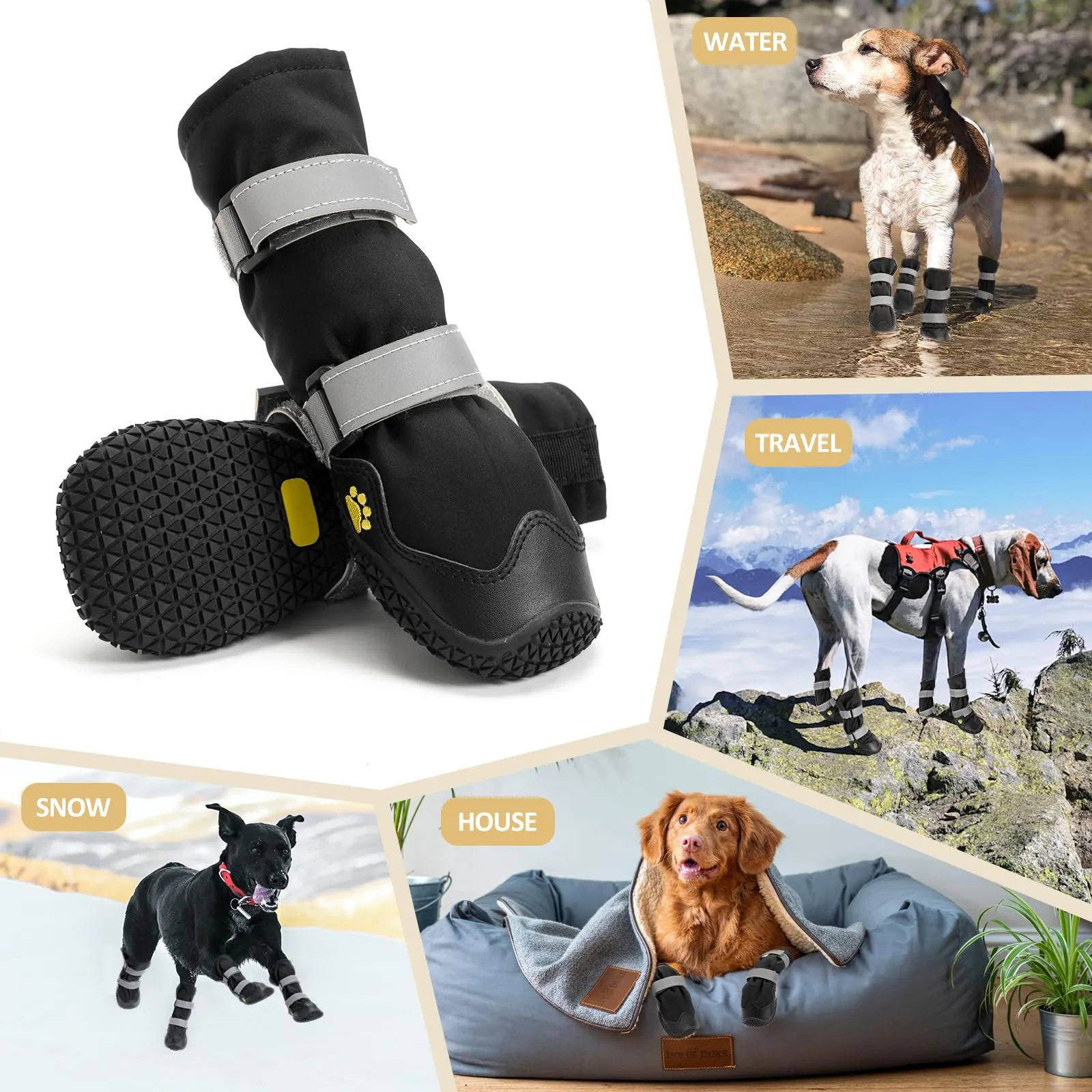 OHCOZZY Scarpette Antiscivolo Impermeabili per Cani con Cinghie Riflettenti, 4 Pezzi (L, Nero) - immagine 5