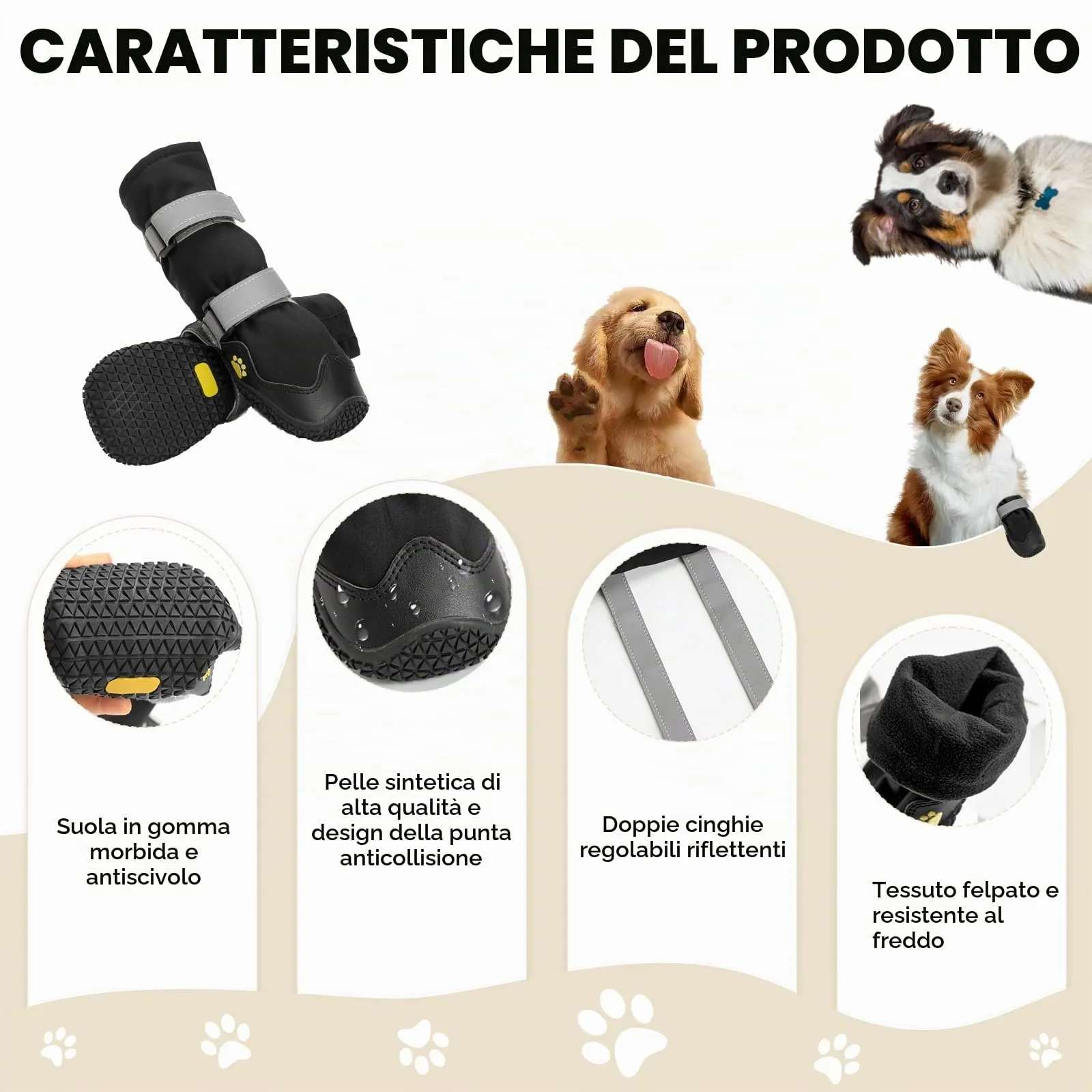 OHCOZZY Scarpette Antiscivolo Impermeabili per Cani con Cinghie Riflettenti, Nero, XL, 4 Pezzi - immagine 2