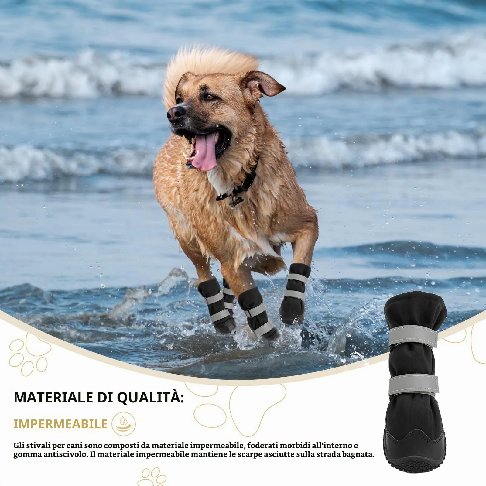 OHCOZZY Scarpette Antiscivolo Impermeabili per Cani con Cinghie Riflettenti, Nero, XL, 4 Pezzi - immagine 3