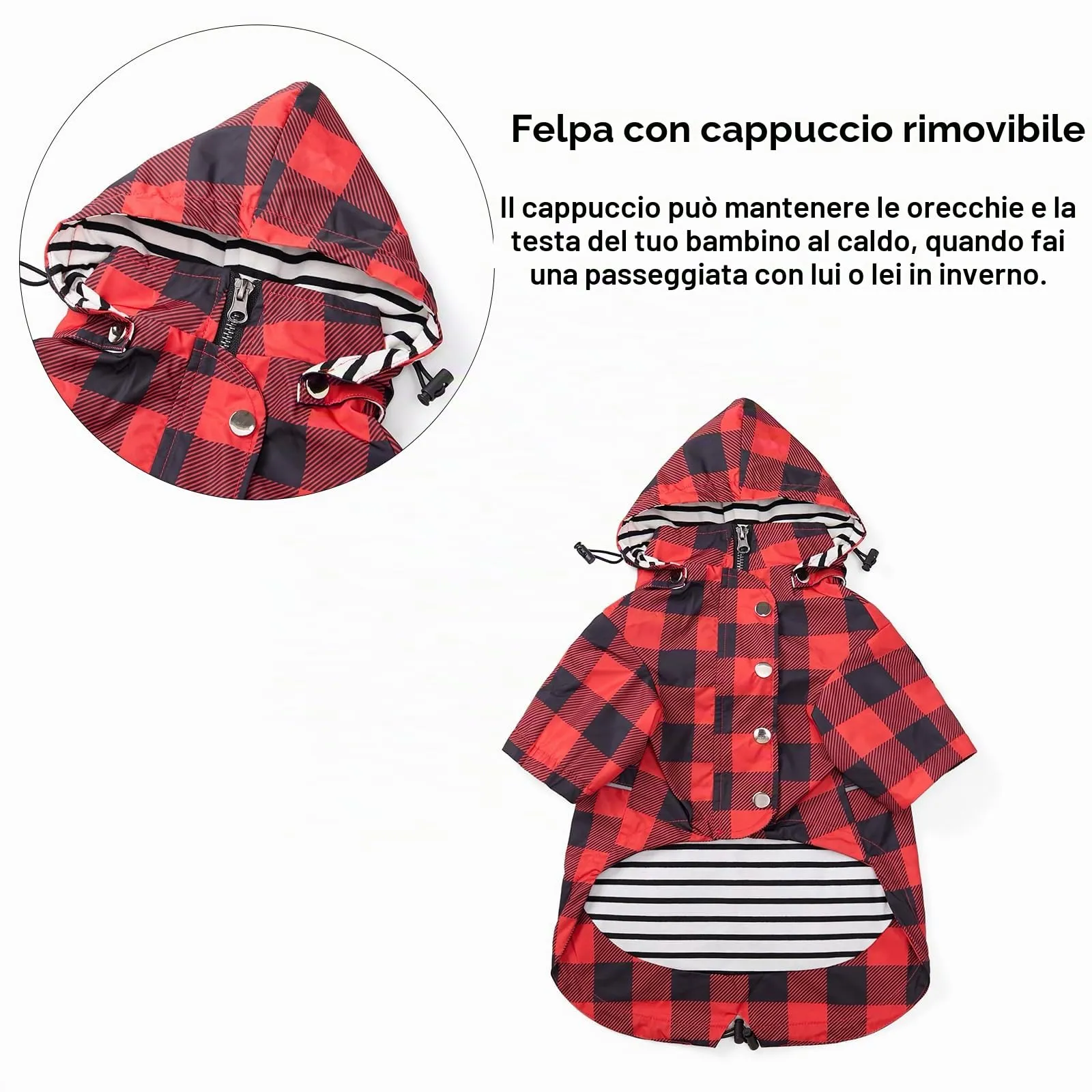 Morezi Impermeabile per Cani con Cappuccio Staccabile, Quadretti Rosso, S - immagine 6