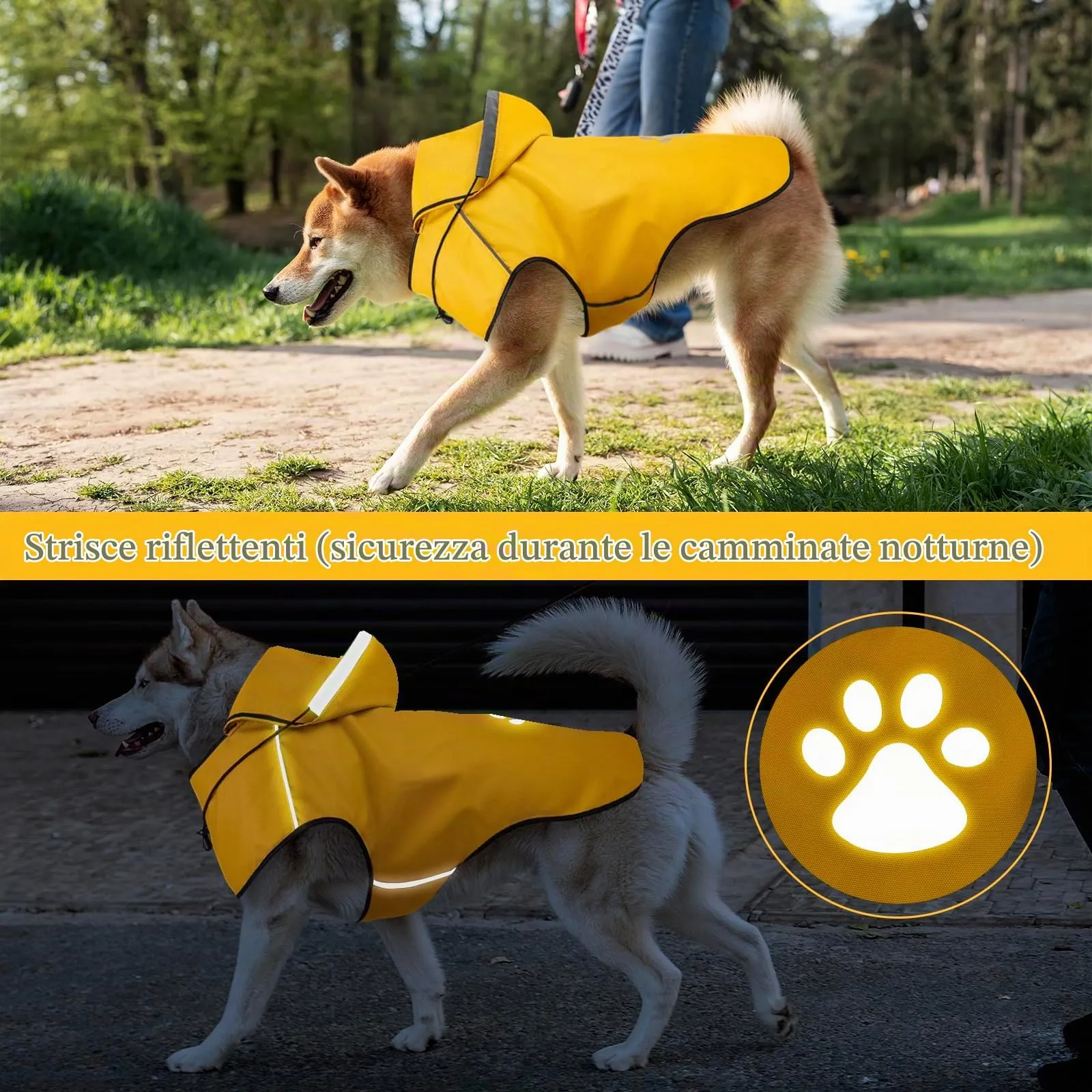 DQGHQME Impermeabile per Cane con Cappuccio, Regolabile, Nastro Riflettente e Foro per Colletto - L - immagine 3