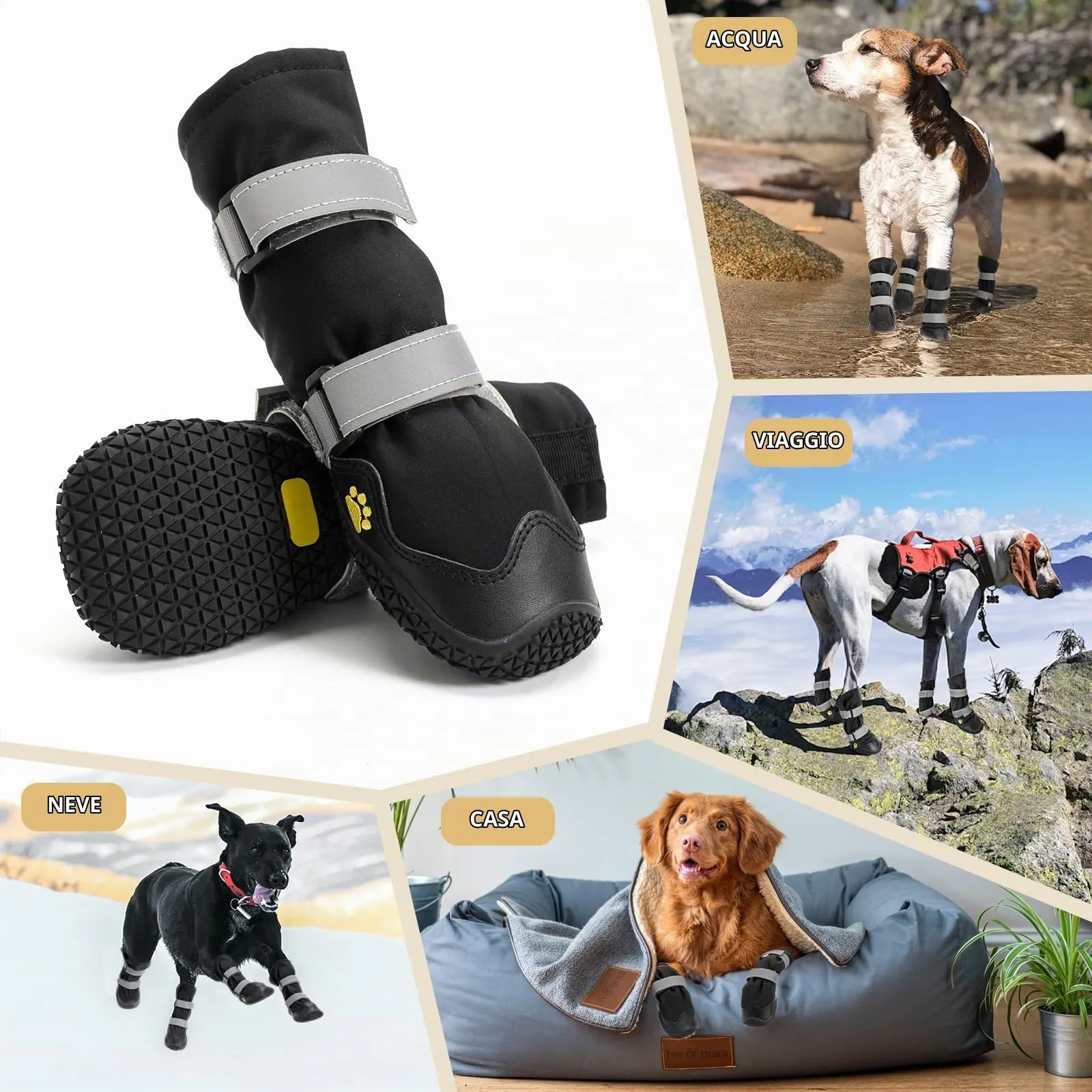 OHCOZZY Scarpette Antiscivolo Impermeabili per Cani con Cinghie Riflettenti, Nero, Taglia M, 4 Pezzi - immagine 5