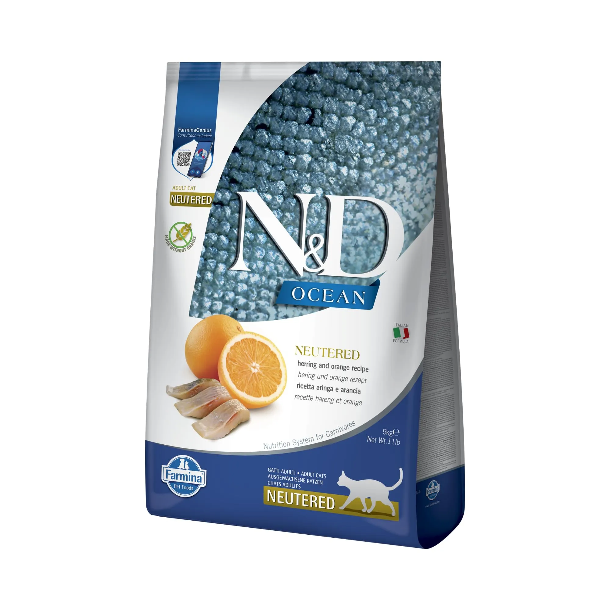 Farmina N&D Ocean Neutered Herring & Orange Adult Cat Food 5 kg - immagine 1