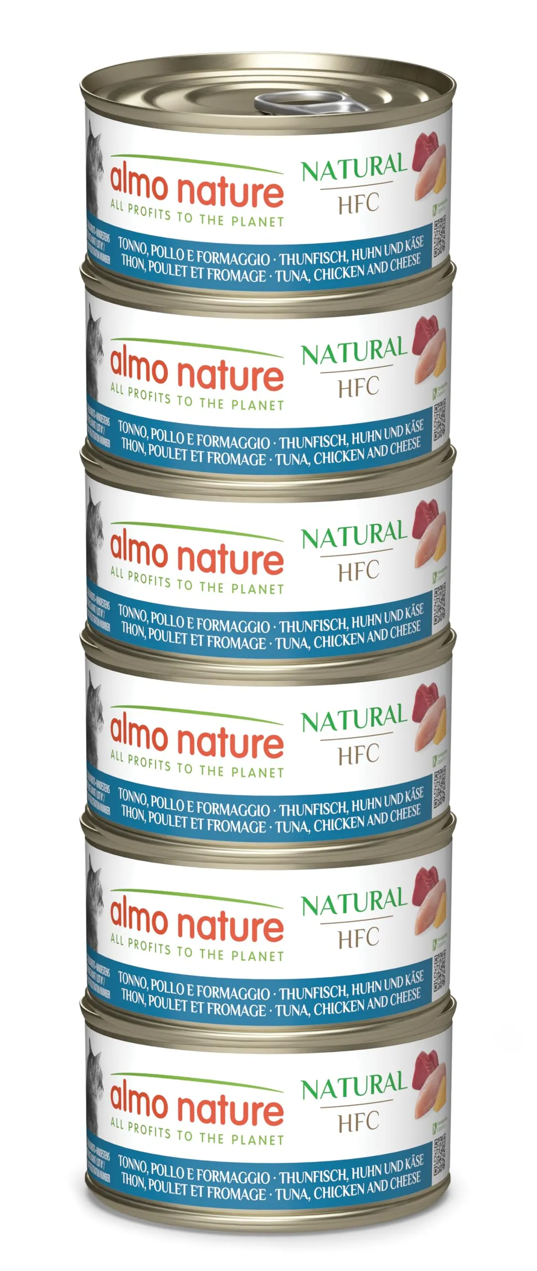Almo Nature HFC Natural Umido per Gatti Tonno, Pollo e Formaggio 420 g (6 x 70 g) - immagine 1