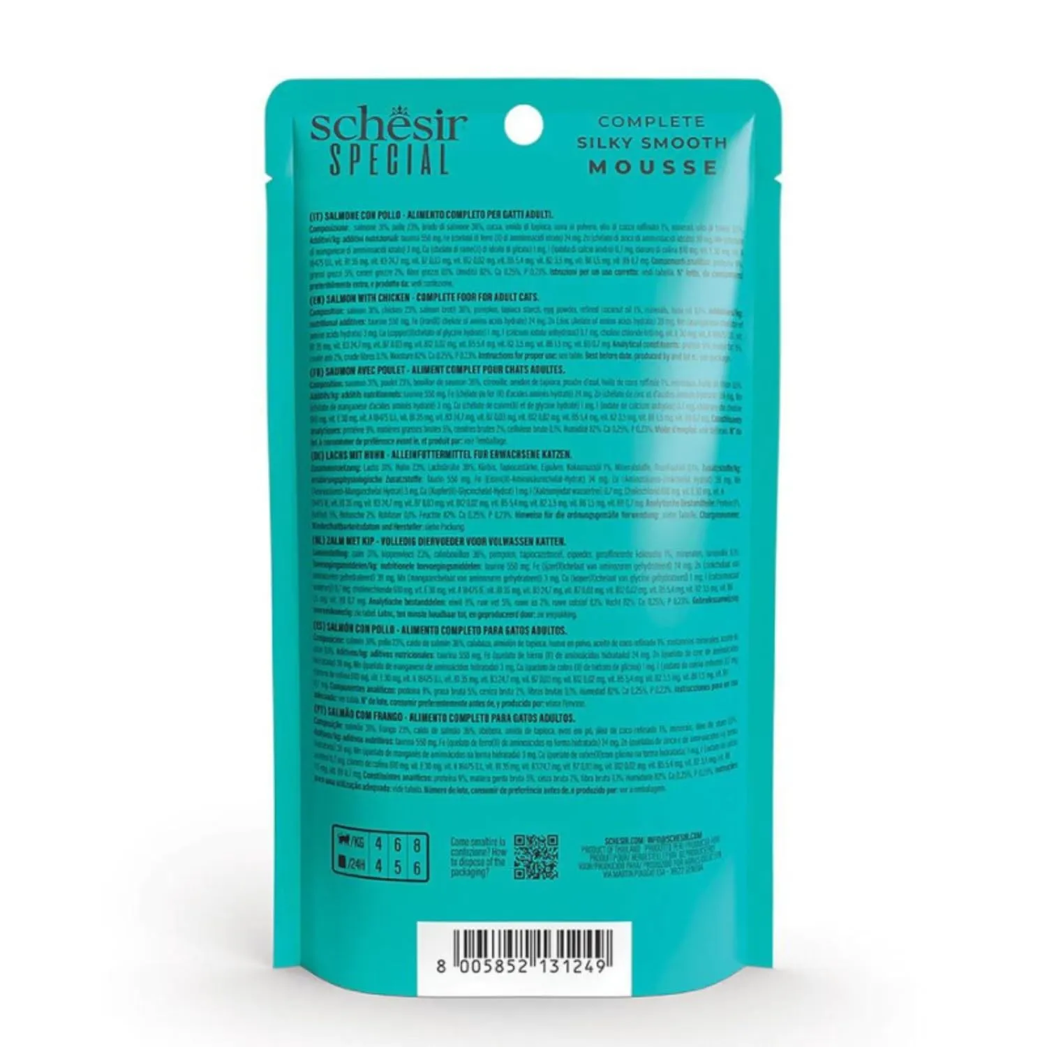 Schesir Special Skin & Coat, Filetti di Salmone con Pollo in Mousse, Alimento Umido Completo per Gatti, Grain Free, 12 x 70g - immagine 3