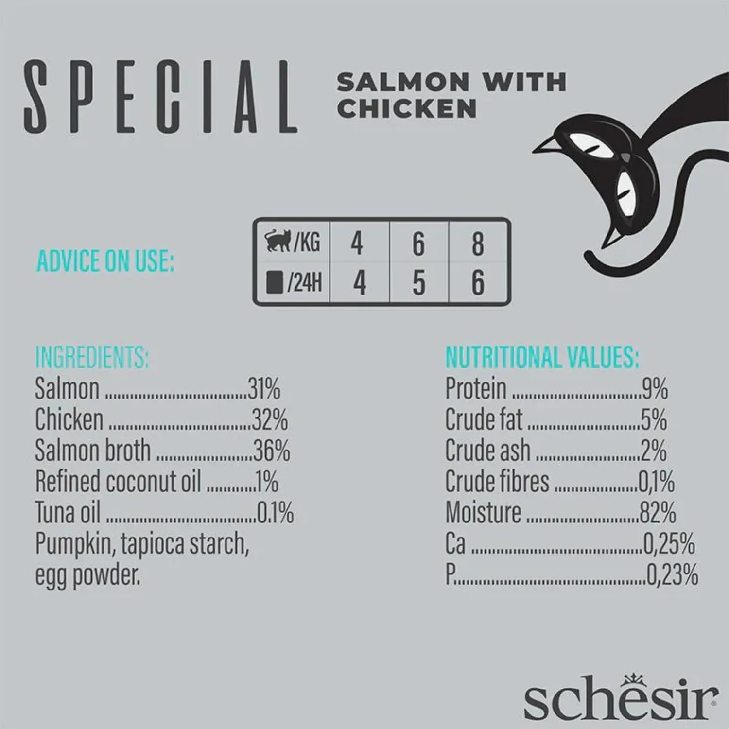 Schesir Special Skin & Coat, Filetti di Salmone con Pollo in Mousse, Alimento Umido Completo per Gatti, Grain Free, 12 x 70g - immagine 6