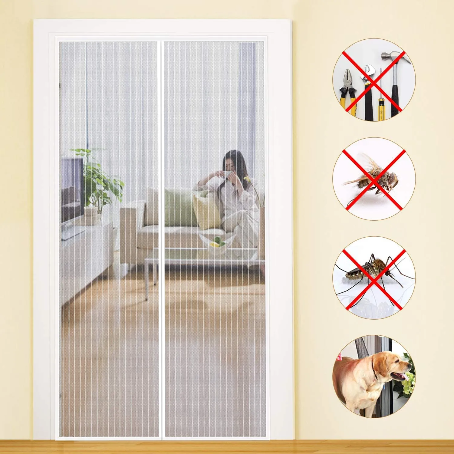 MYCARBON Zanzariera Magnetica Porta Finestra Anti-insetti, 120x210 cm, Bianco - immagine 1