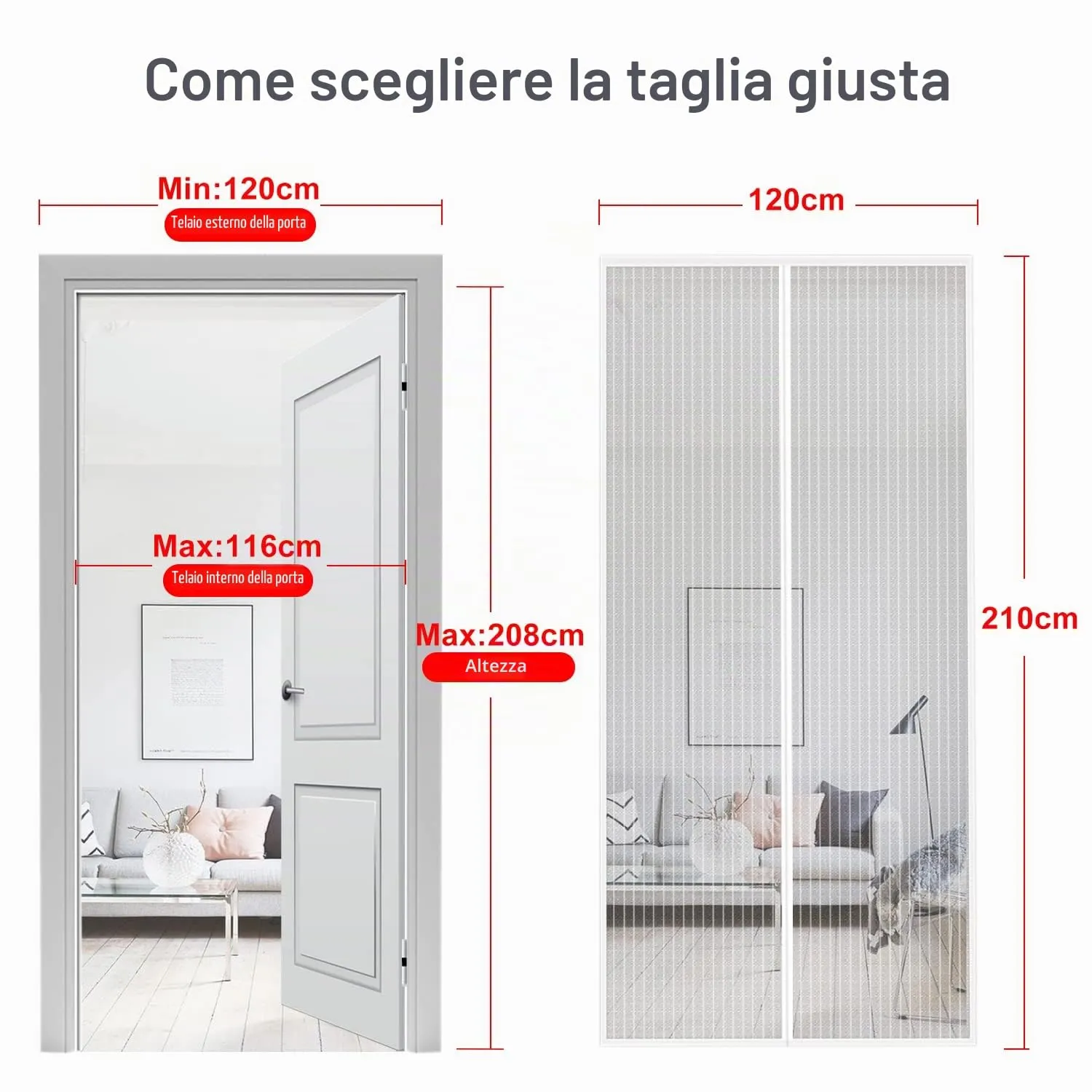 MYCARBON Zanzariera Magnetica Porta Finestra Anti-insetti, 120x210 cm, Bianco - immagine 3
