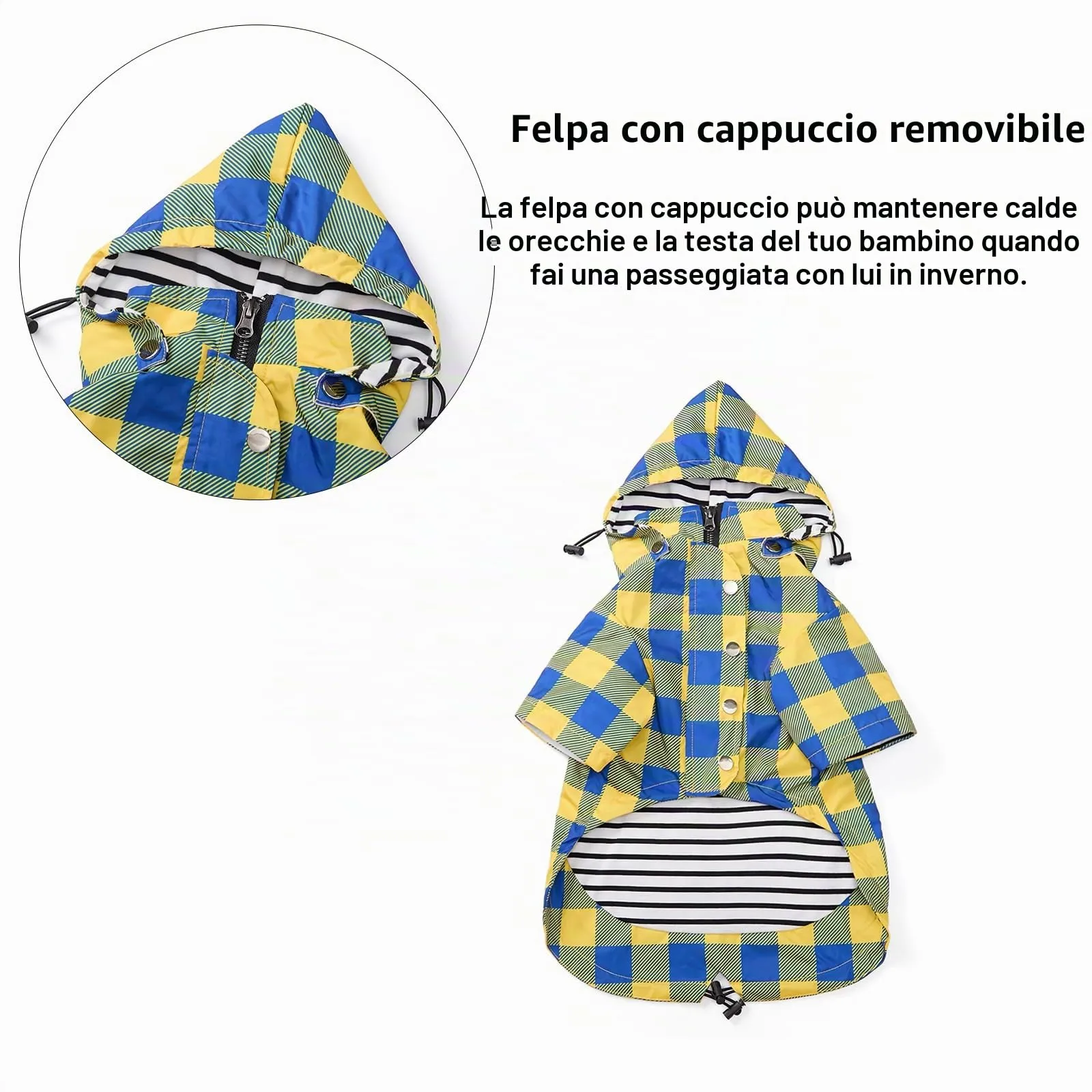 Morezi Impermeabile per cani con cappuccio staccabile, Quadretti Giallo, S - immagine 6
