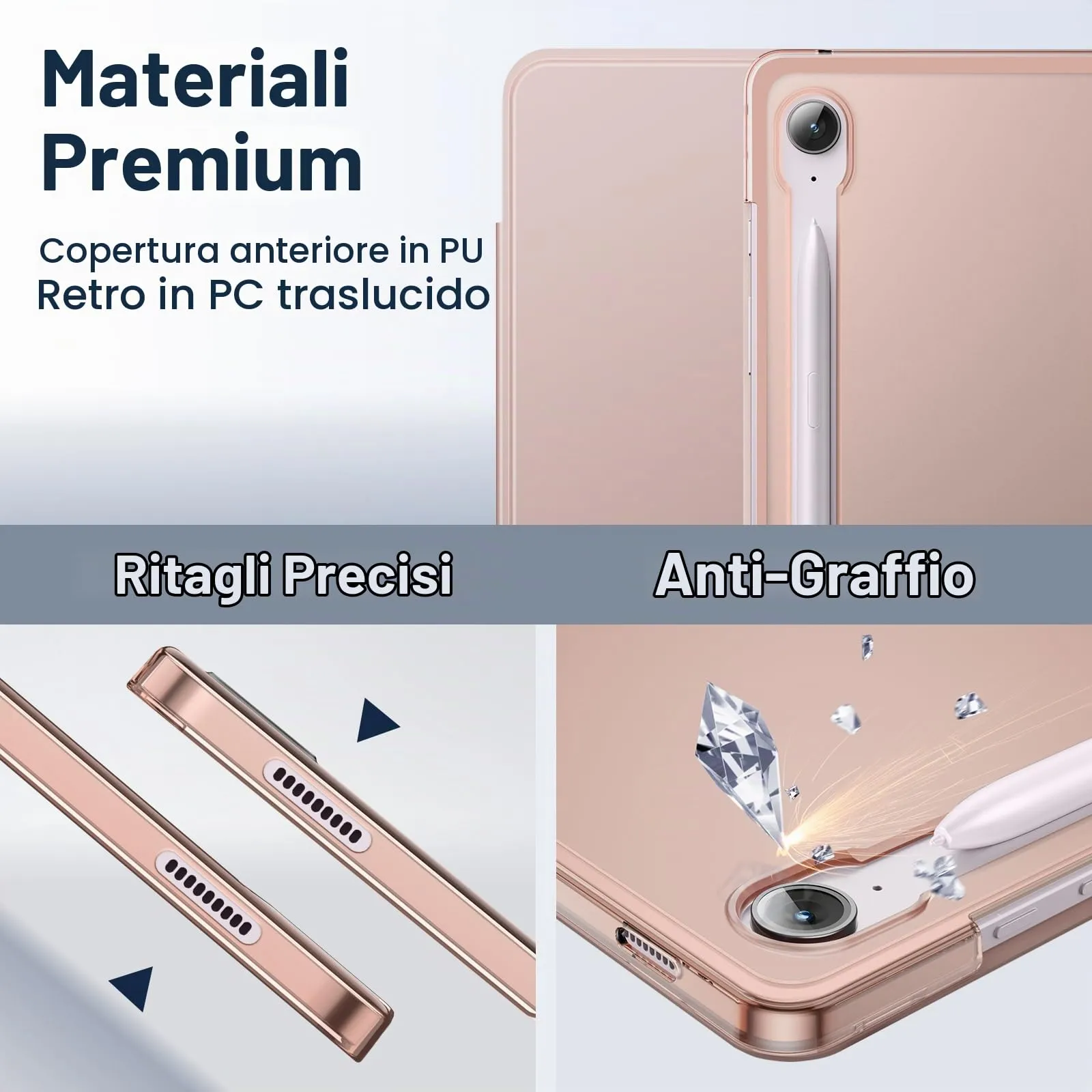 JETech Custodia per Samsung Galaxy Tab S10 Lite/S10 FE/S9 FE 10,9", Oro Rosa - immagine 3
