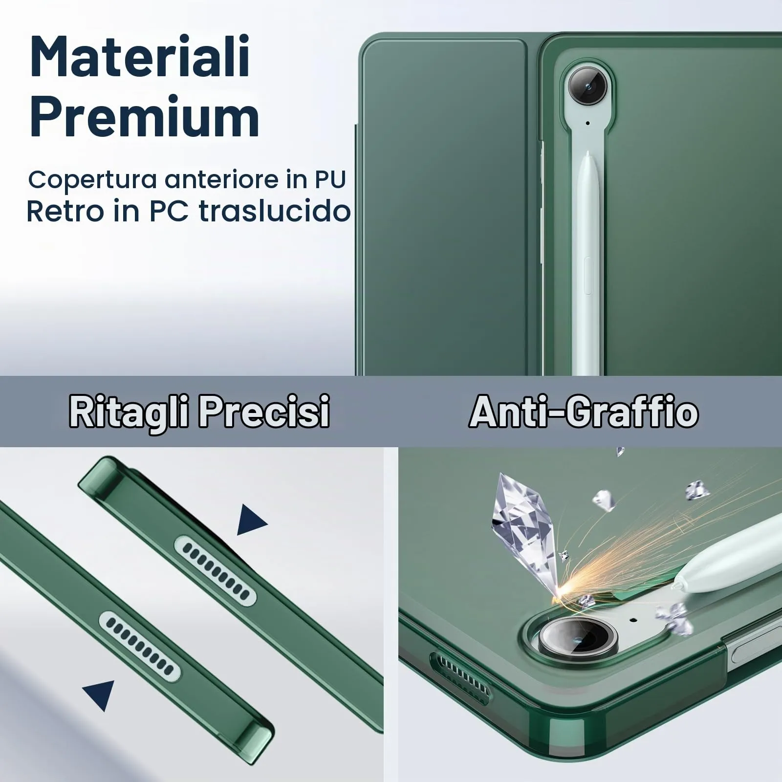 JETech Custodia per Samsung Galaxy Tab S10 Lite / S10 FE / S9 FE 10,9", Verde Notte - immagine 3