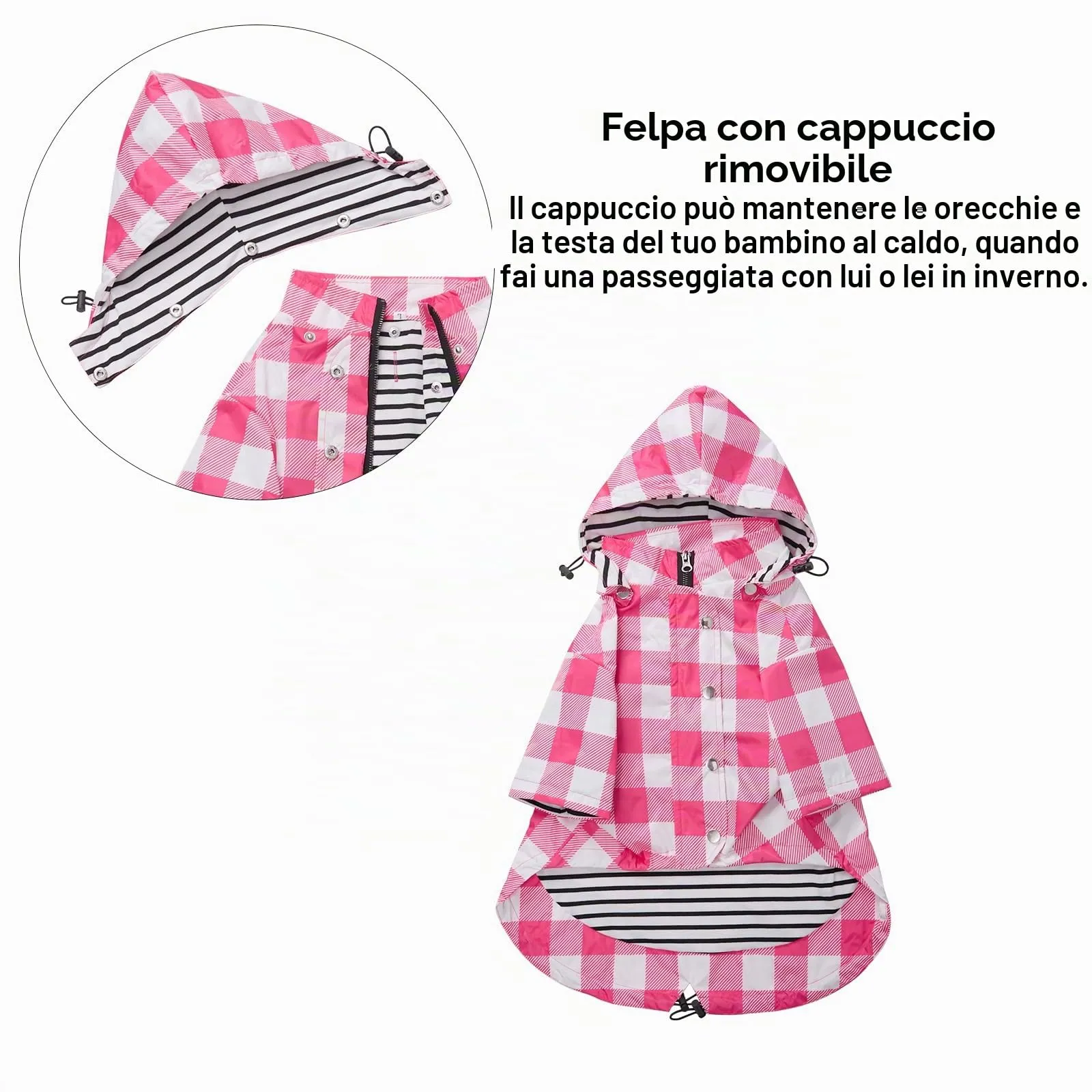 Morezi Impermeabile per Cani con Cappuccio Staccabile, Quadretti Rosa, XS - immagine 5