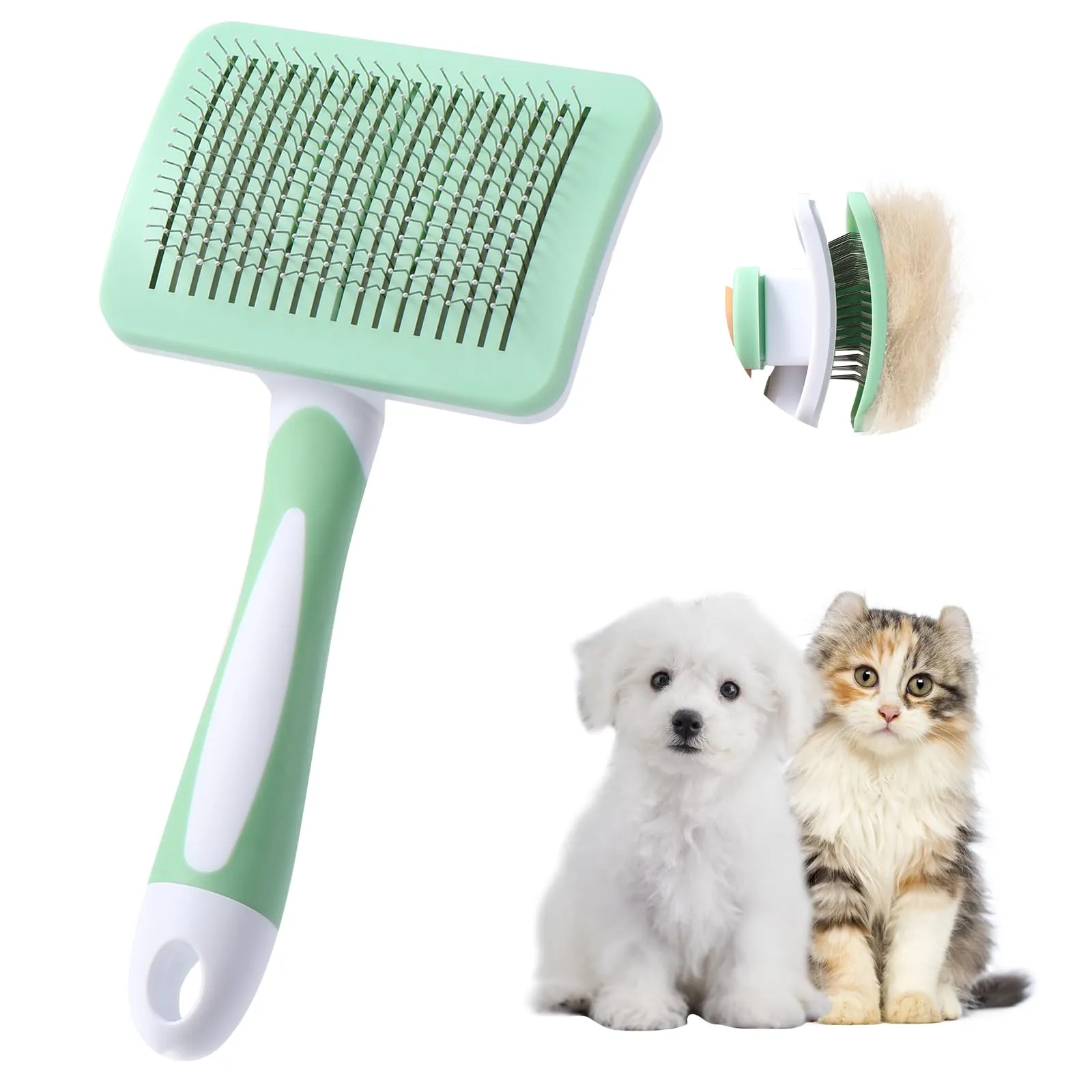 Vinabo Cardatore Autopulente per Gatti e Cani, Verde - immagine 1