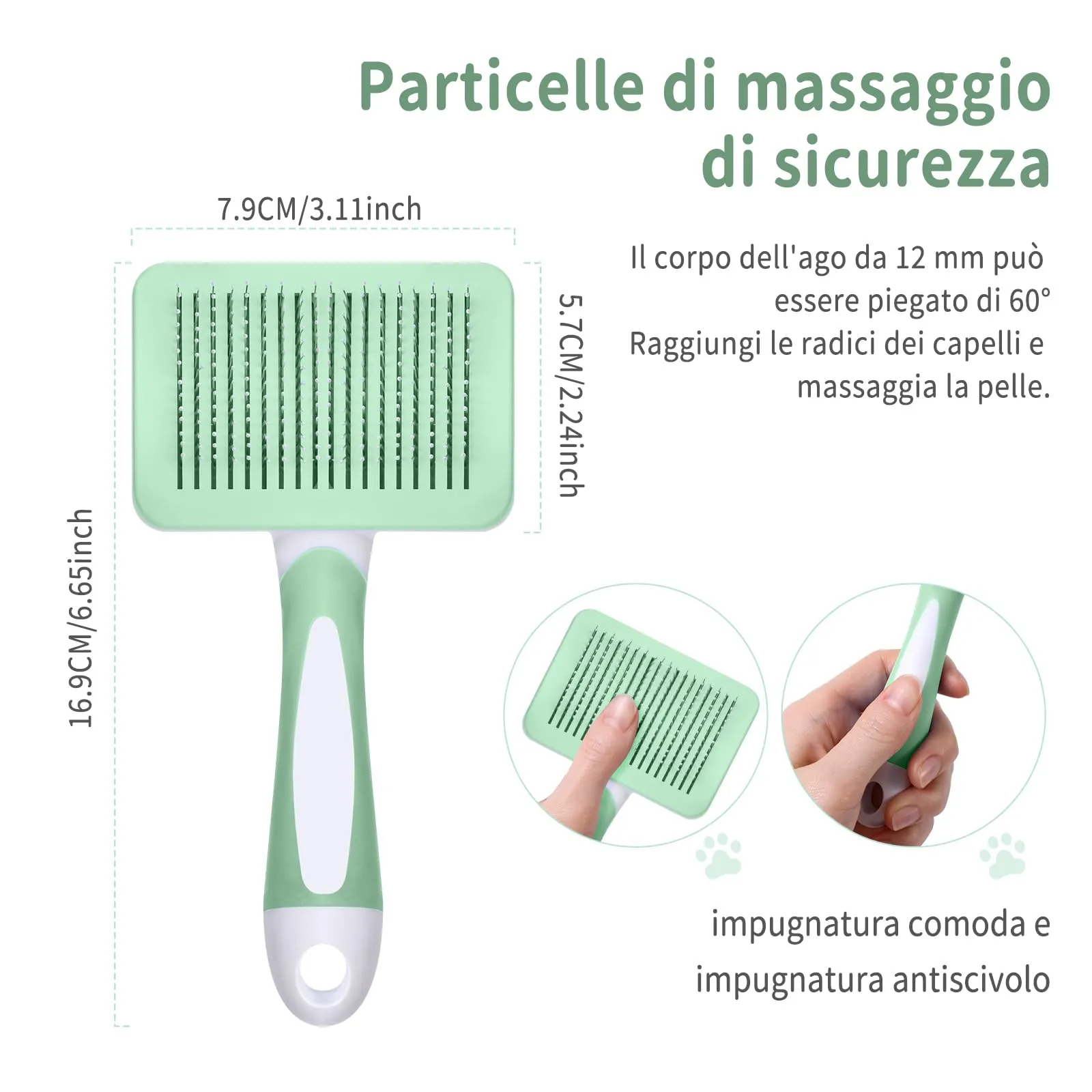 Vinabo Cardatore Autopulente per Gatti e Cani, Verde - immagine 2