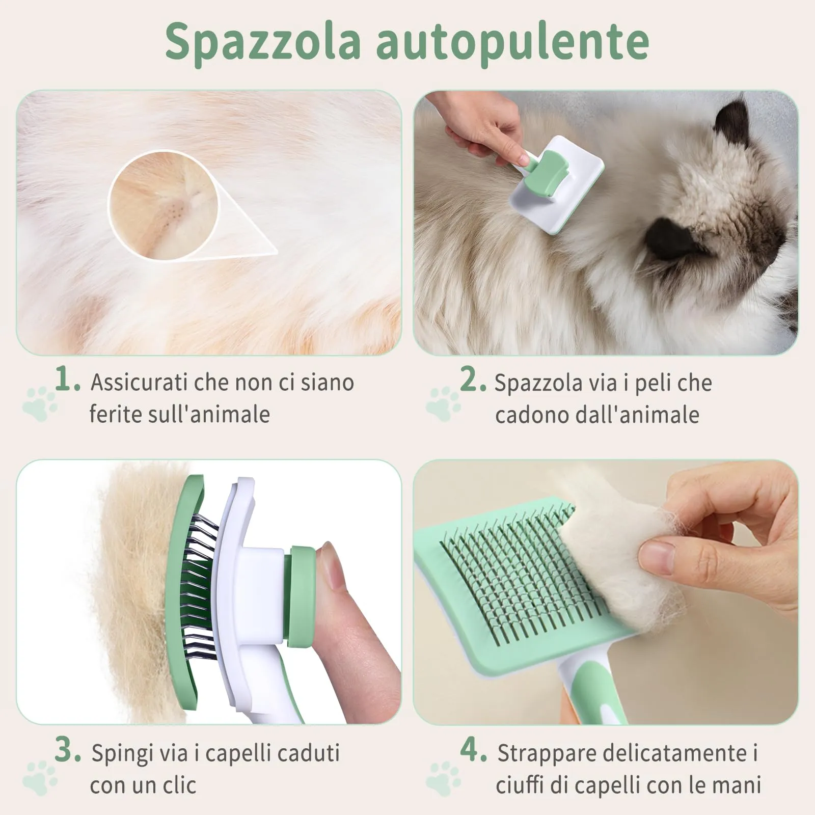 Vinabo Cardatore Autopulente per Gatti e Cani, Verde - immagine 3