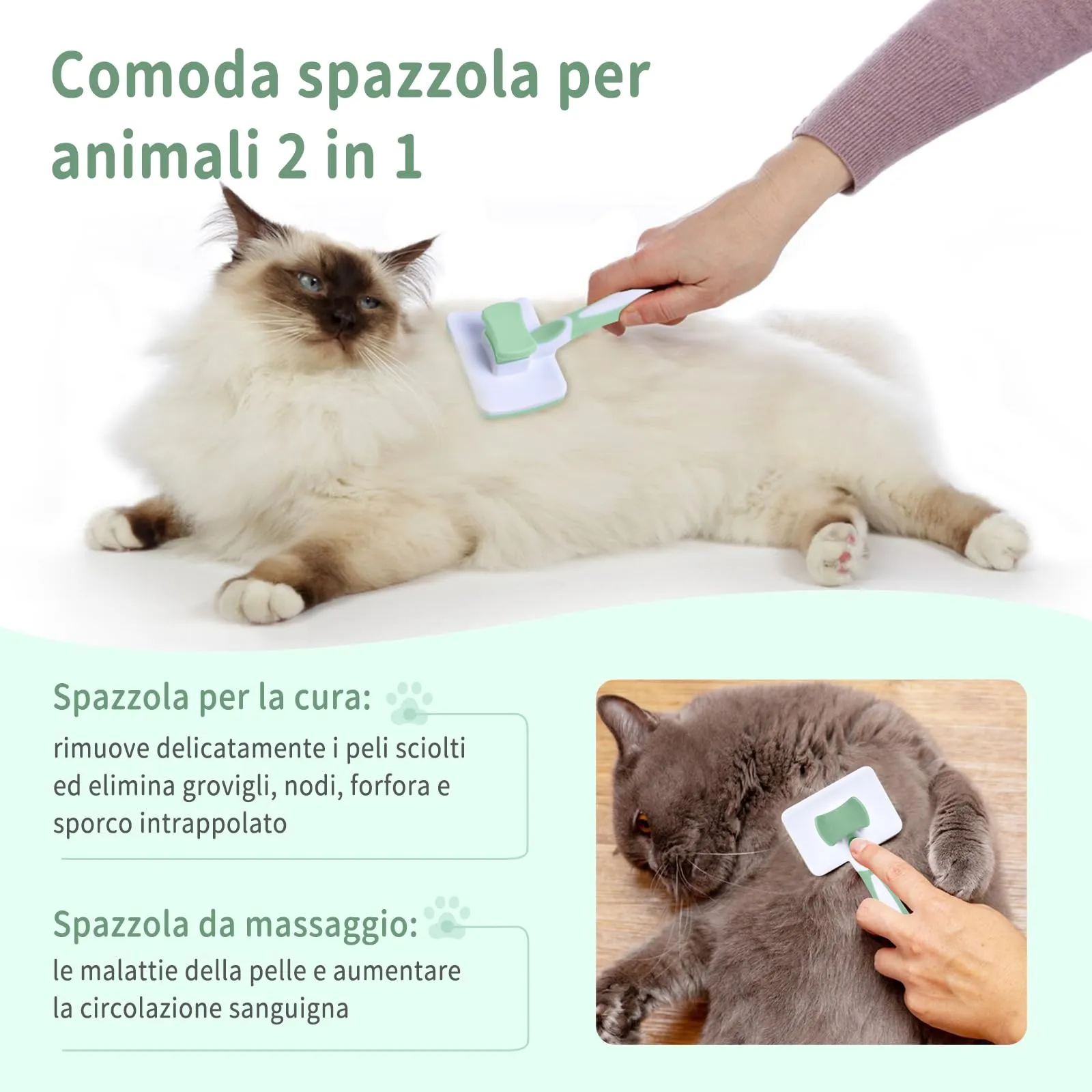 Vinabo Cardatore Autopulente per Gatti e Cani, Verde - immagine 5