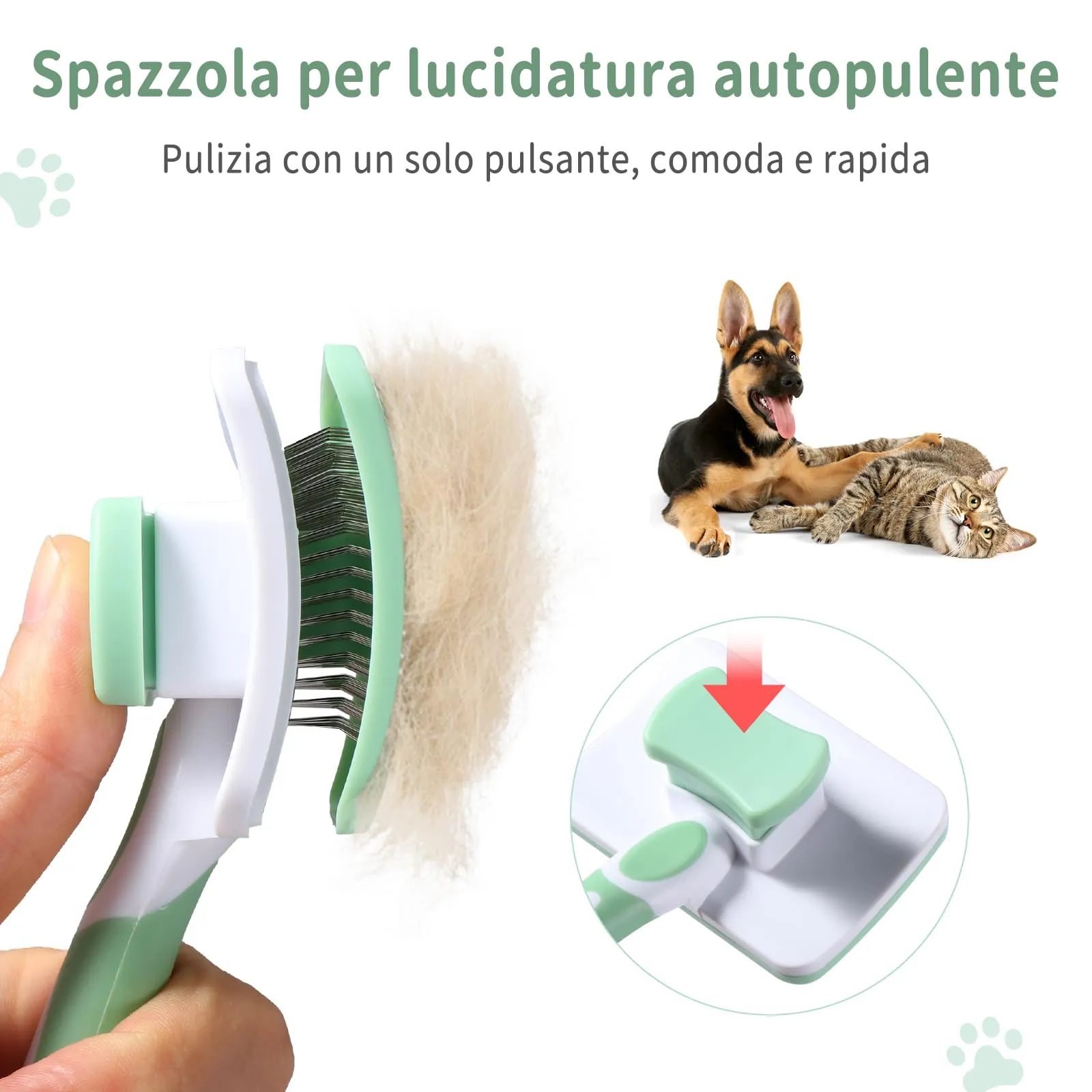 Vinabo Cardatore Autopulente per Gatti e Cani, Verde - immagine 6