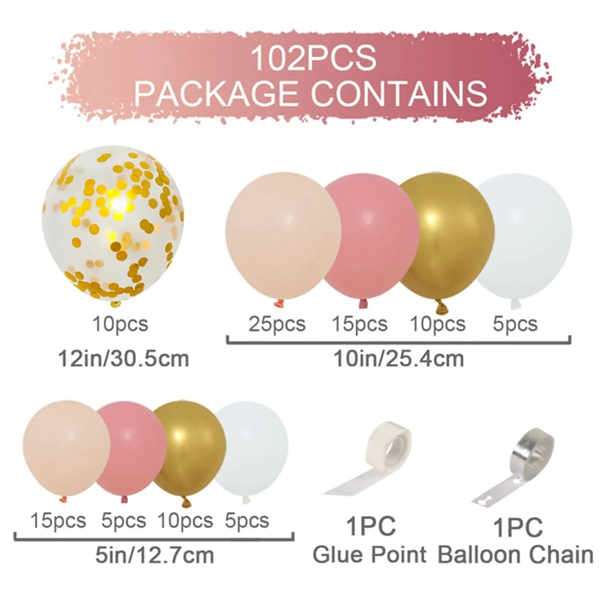 Balloon Garland Kit Arco Palloncini Rosa Oro, 102 Pezzi Ghirlanda Palloncini Oro Bianco Rosa e Nudo - immagine 2