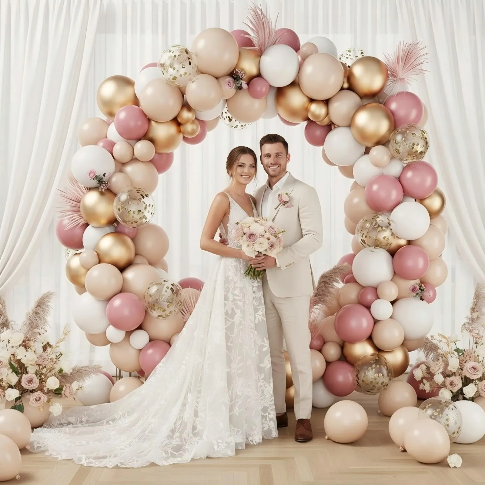 Balloon Garland Kit Arco Palloncini Rosa Oro, 102 Pezzi Ghirlanda Palloncini Oro Bianco Rosa e Nudo - immagine 5