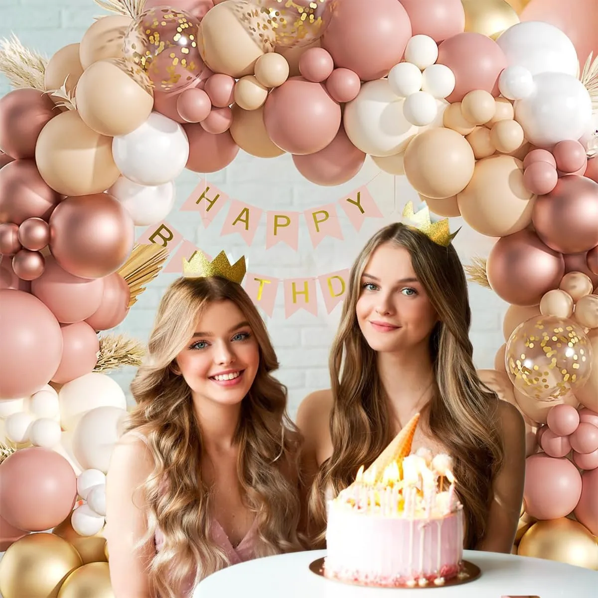 Balloon Garland Kit Arco Palloncini Rosa Oro, 102 Pezzi Ghirlanda Palloncini Oro Bianco Rosa e Nudo - immagine 6