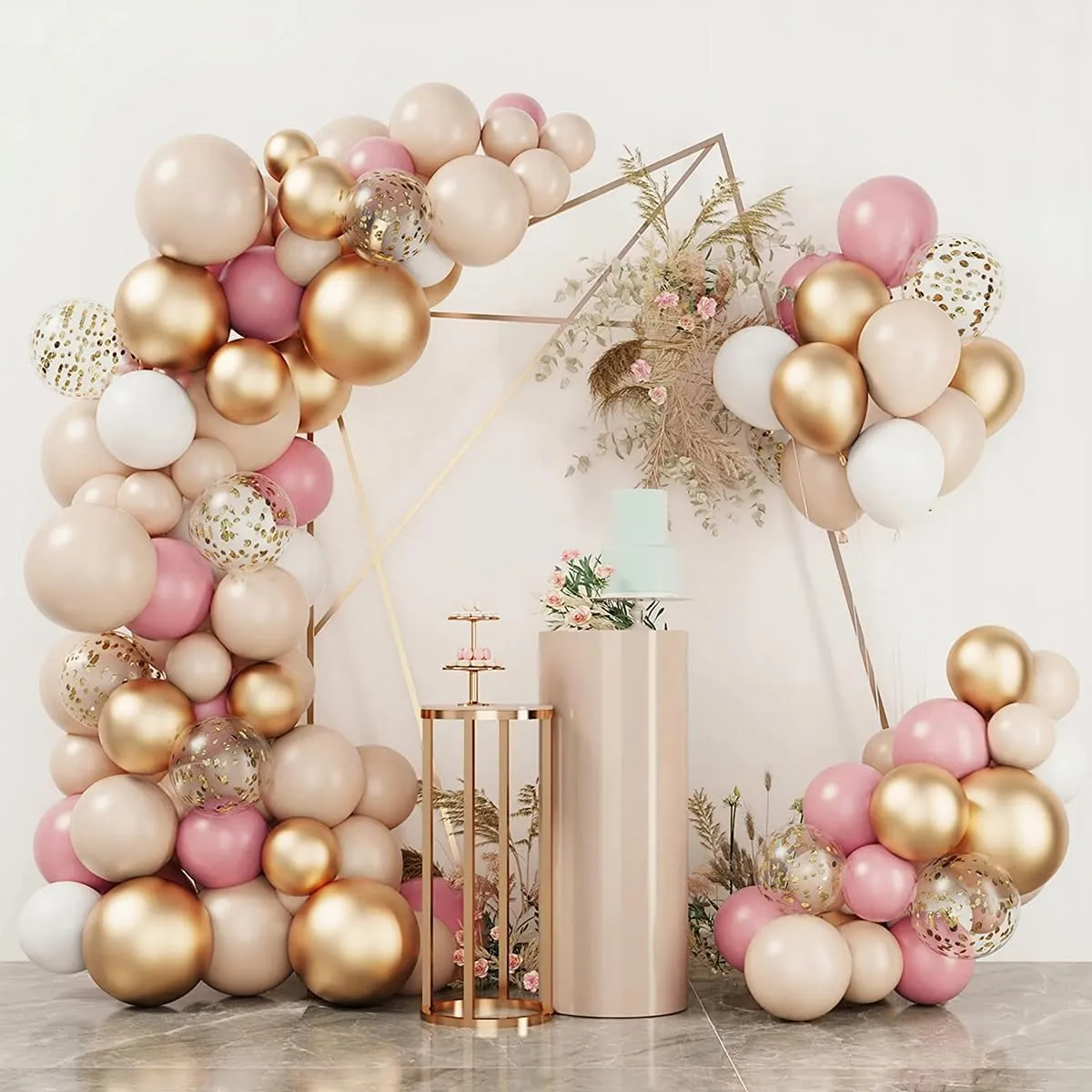 Balloon Garland Kit Arco Palloncini Rosa Oro, 102 Pezzi Ghirlanda Palloncini Oro Bianco Rosa e Nudo - immagine 7