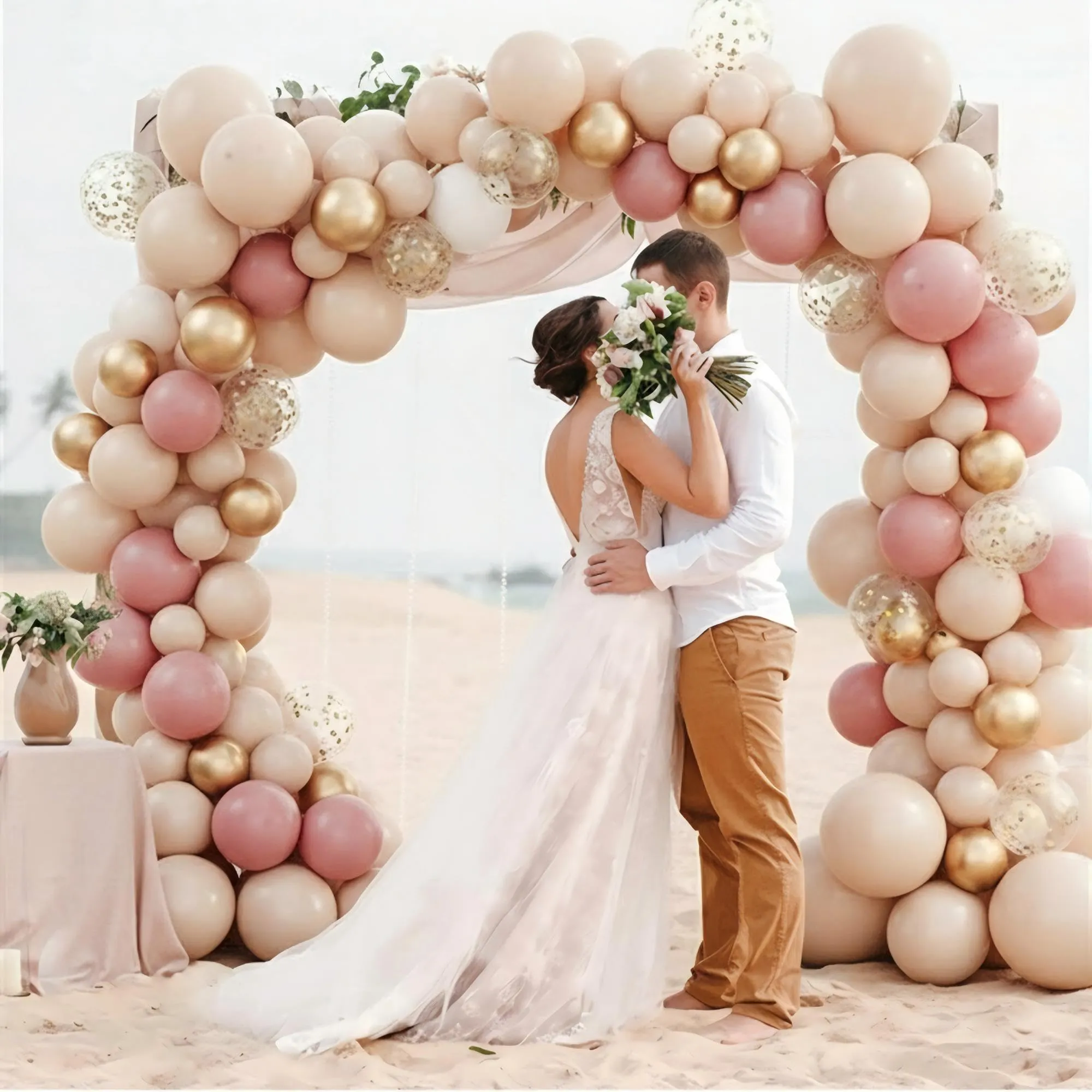 Balloon Garland Kit Arco Palloncini Rosa Oro, 102 Pezzi Ghirlanda Palloncini Oro Bianco Rosa e Nudo - immagine 9