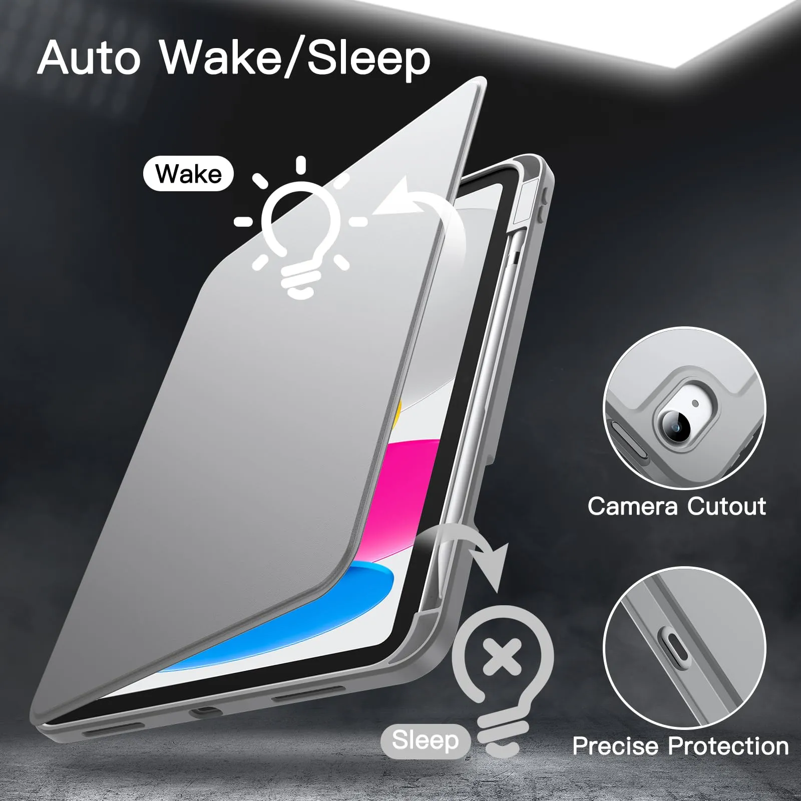 JETech Custodia Girevole per iPad 11ª/10ª Gen (A16), Argento - immagine 6