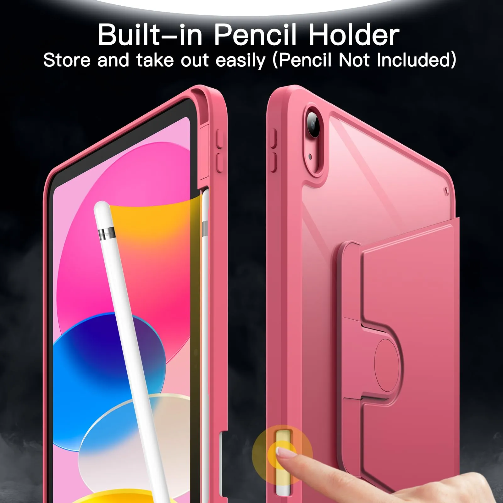 JETech Custodia Girevole per iPad 11ª/10ª Gen, Rosa - immagine 5