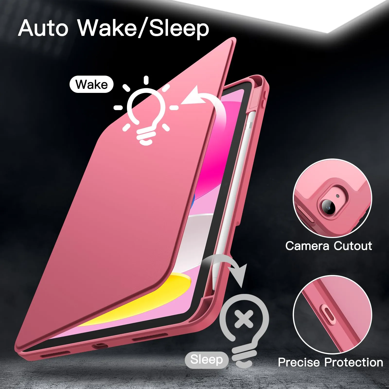JETech Custodia Girevole per iPad 11ª/10ª Gen, Rosa - immagine 6
