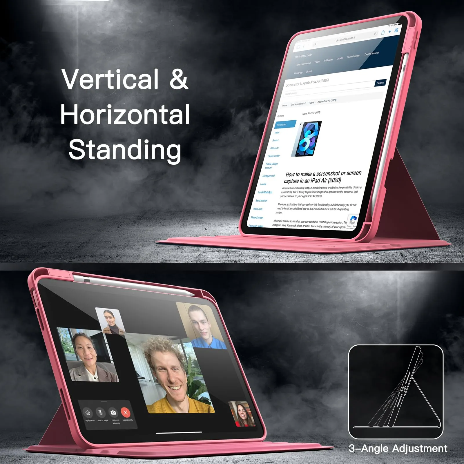 JETech Custodia Girevole per iPad 11ª/10ª Gen, Rosa - immagine 7