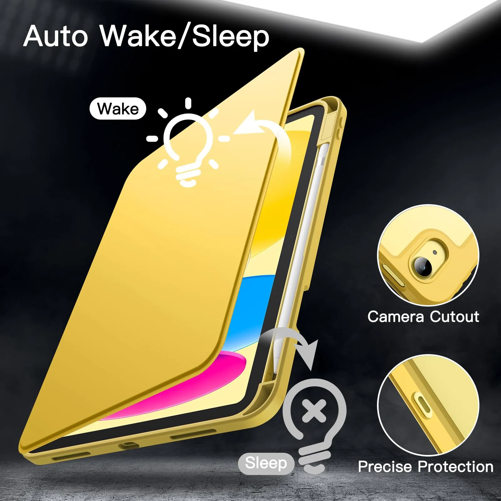 JETech Custodia Girevole per iPad 11ª/10ª Gen (A16), Giallo - immagine 6