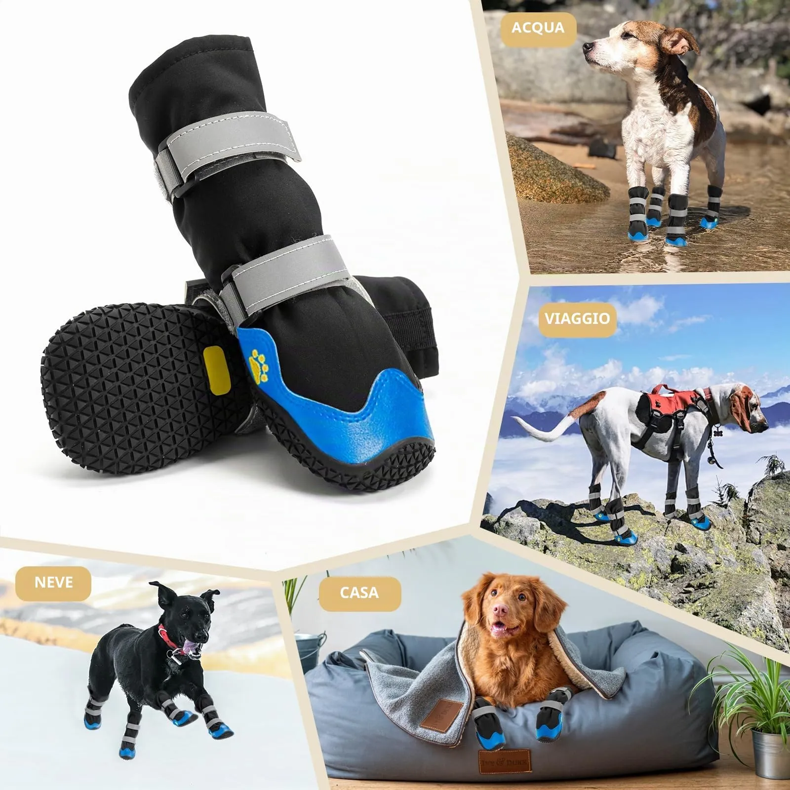 OHCOZZY Stivali Impermeabili per Cani con Cinghie Riflettenti e Suola Antiscivolo, Blu, XL - immagine 6