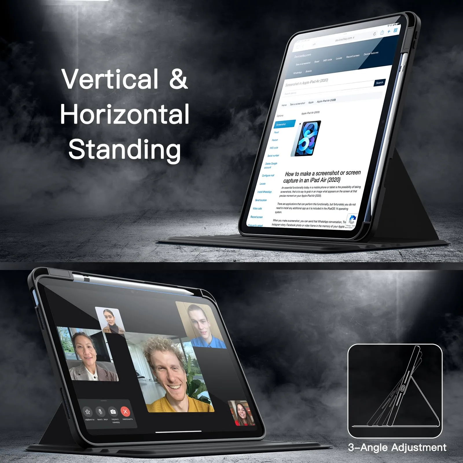 JETech Custodia Girevole per iPad 11ª/10ª Gen, Nero - immagine 7