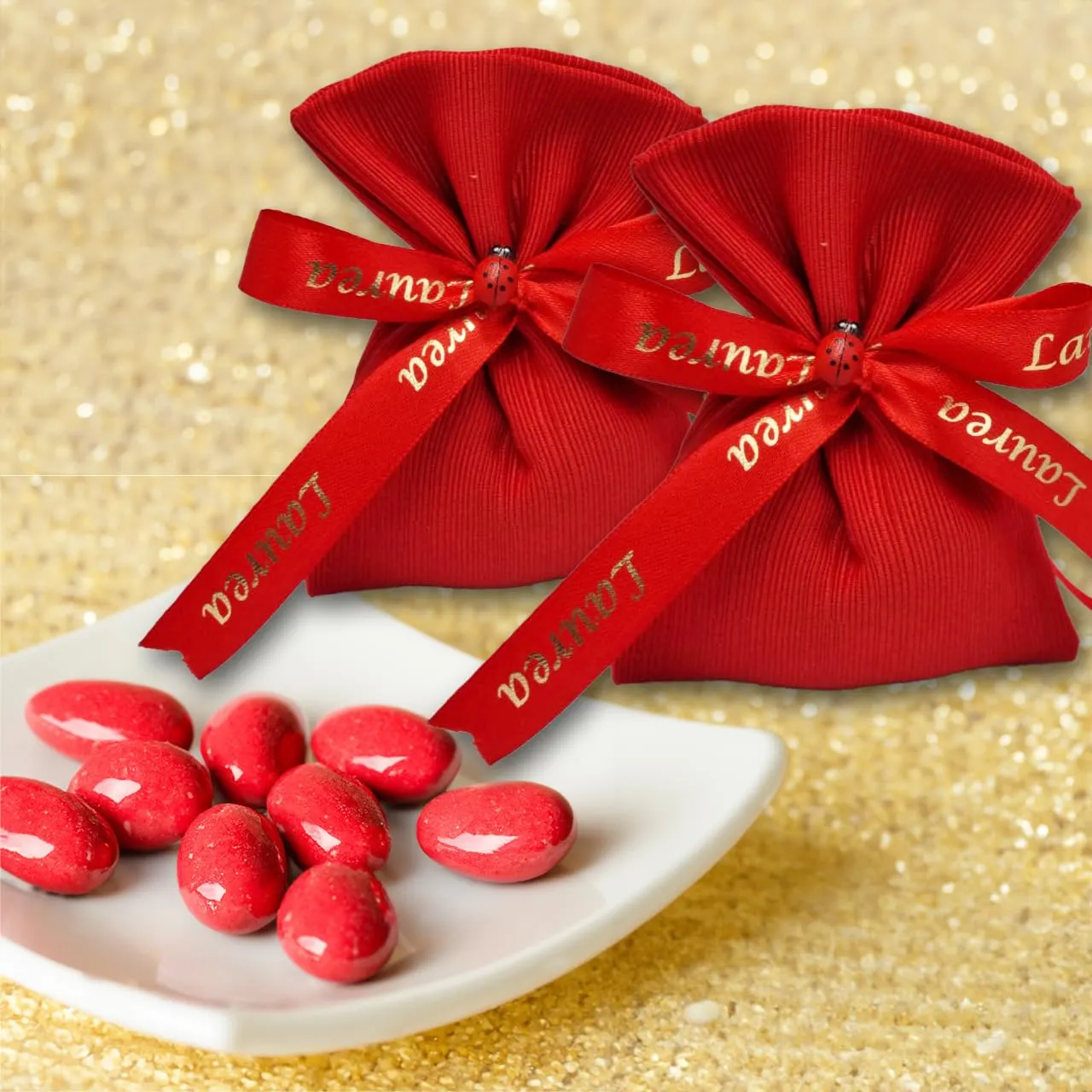Decoraparty Nastro Doppio Raso Rosso con Scritta Laurea Oro, 15 mm x 25 mt - immagine 2