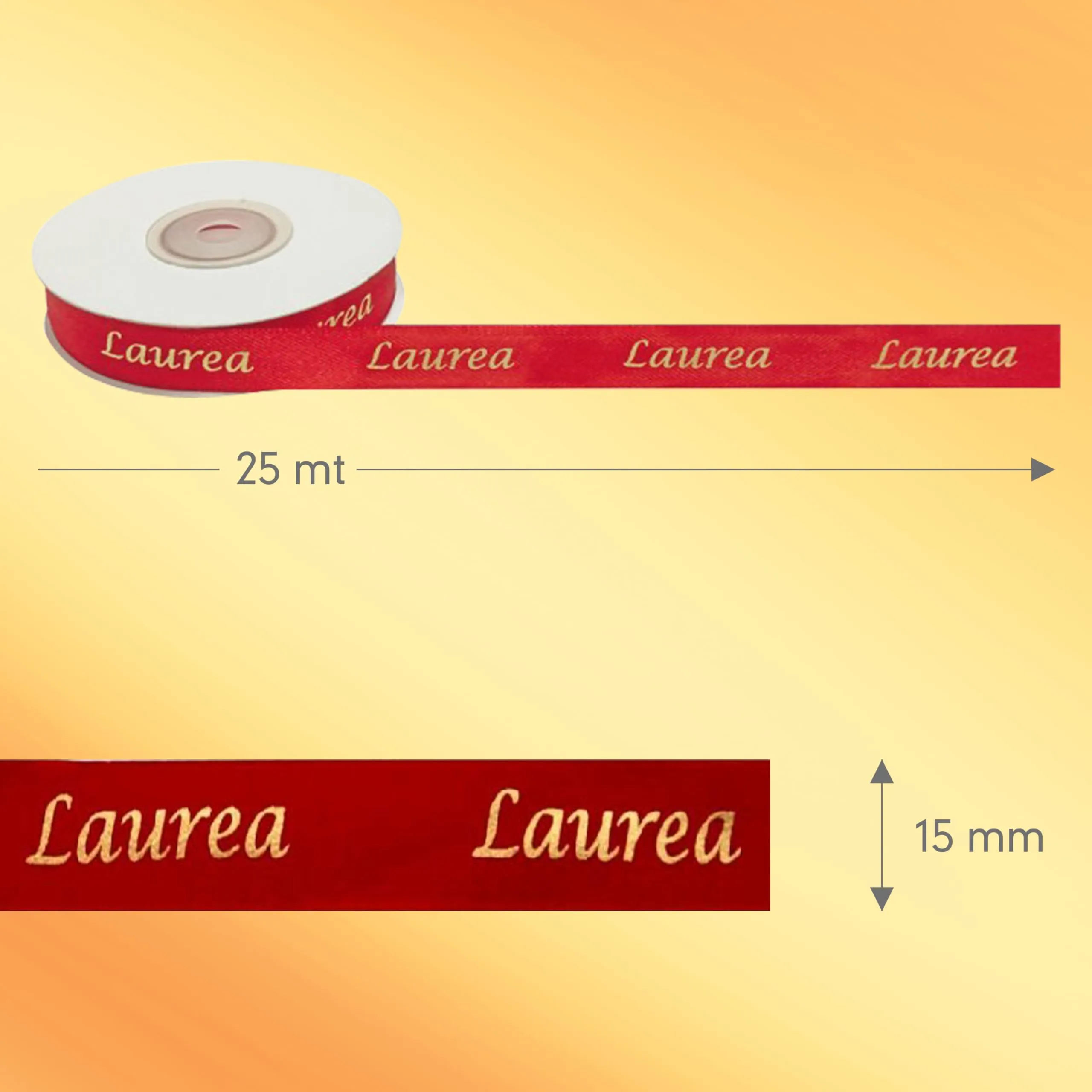 Decoraparty Nastro Doppio Raso Rosso con Scritta Laurea Oro, 15 mm x 25 mt - immagine 3