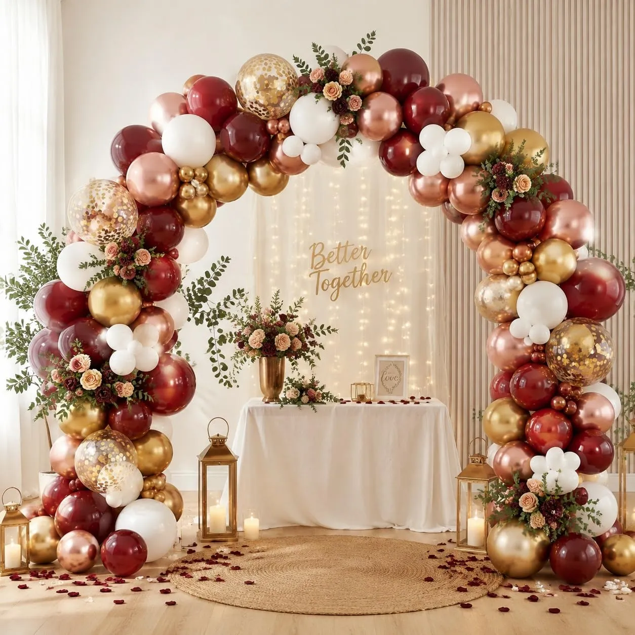 Balloon Garland Kit Arco Palloncini Bordeaux, Oro, Bianco, 137 Pezzi - immagine 4