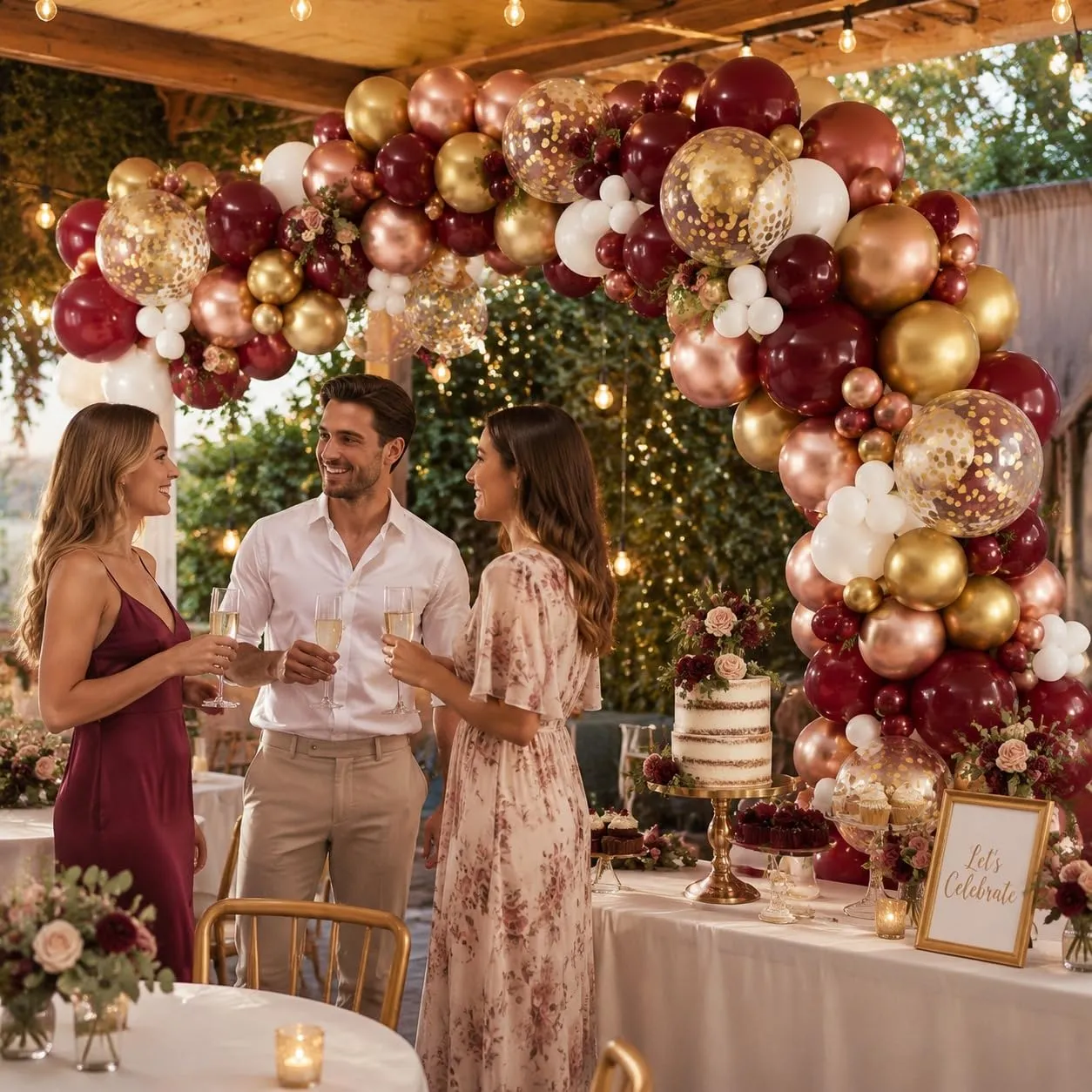 Balloon Garland Kit Arco Palloncini Bordeaux, Oro, Bianco, 137 Pezzi - immagine 7
