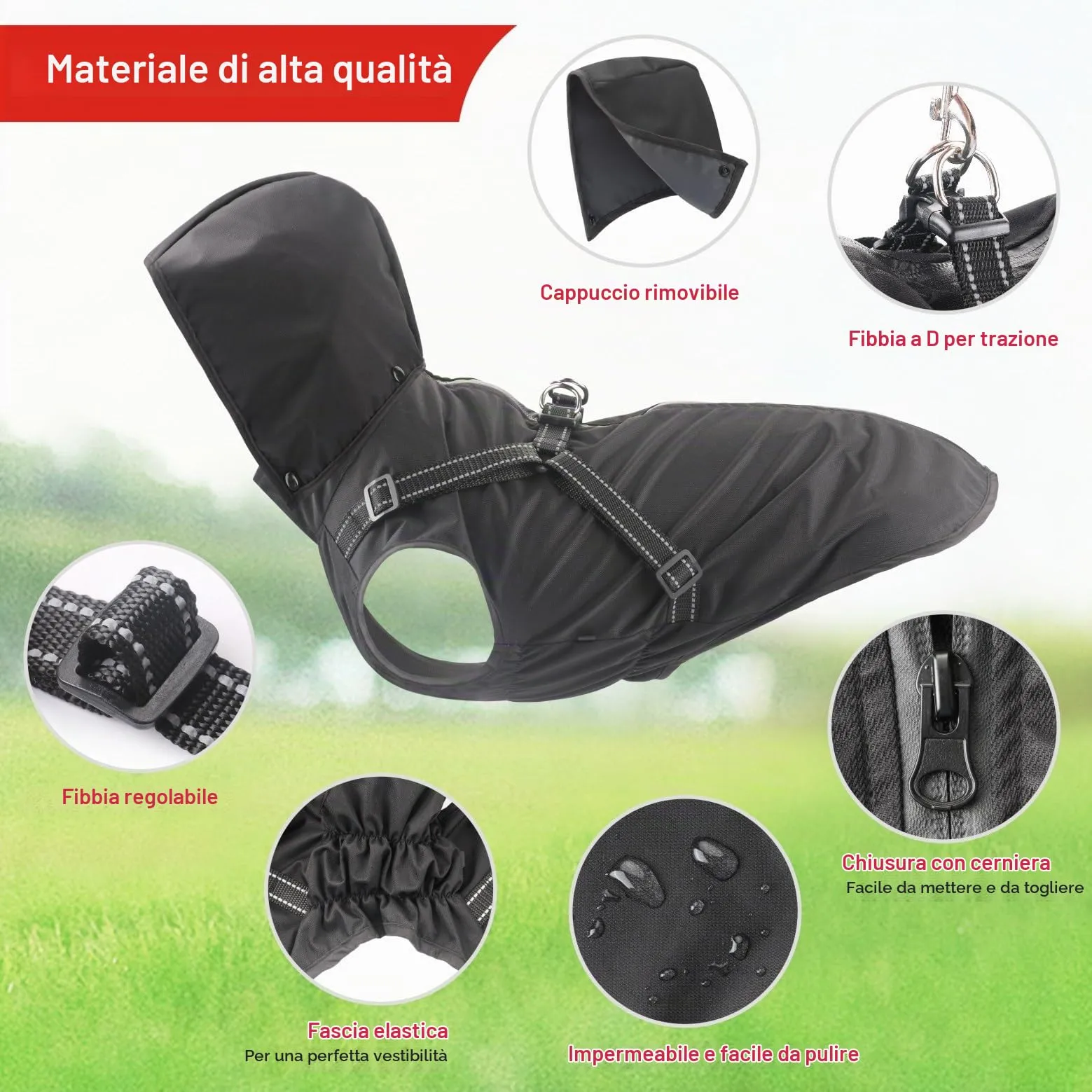 Mosucoirl Impermeabile per Cani con Cappuccio, Nero, Taglia M - immagine 5