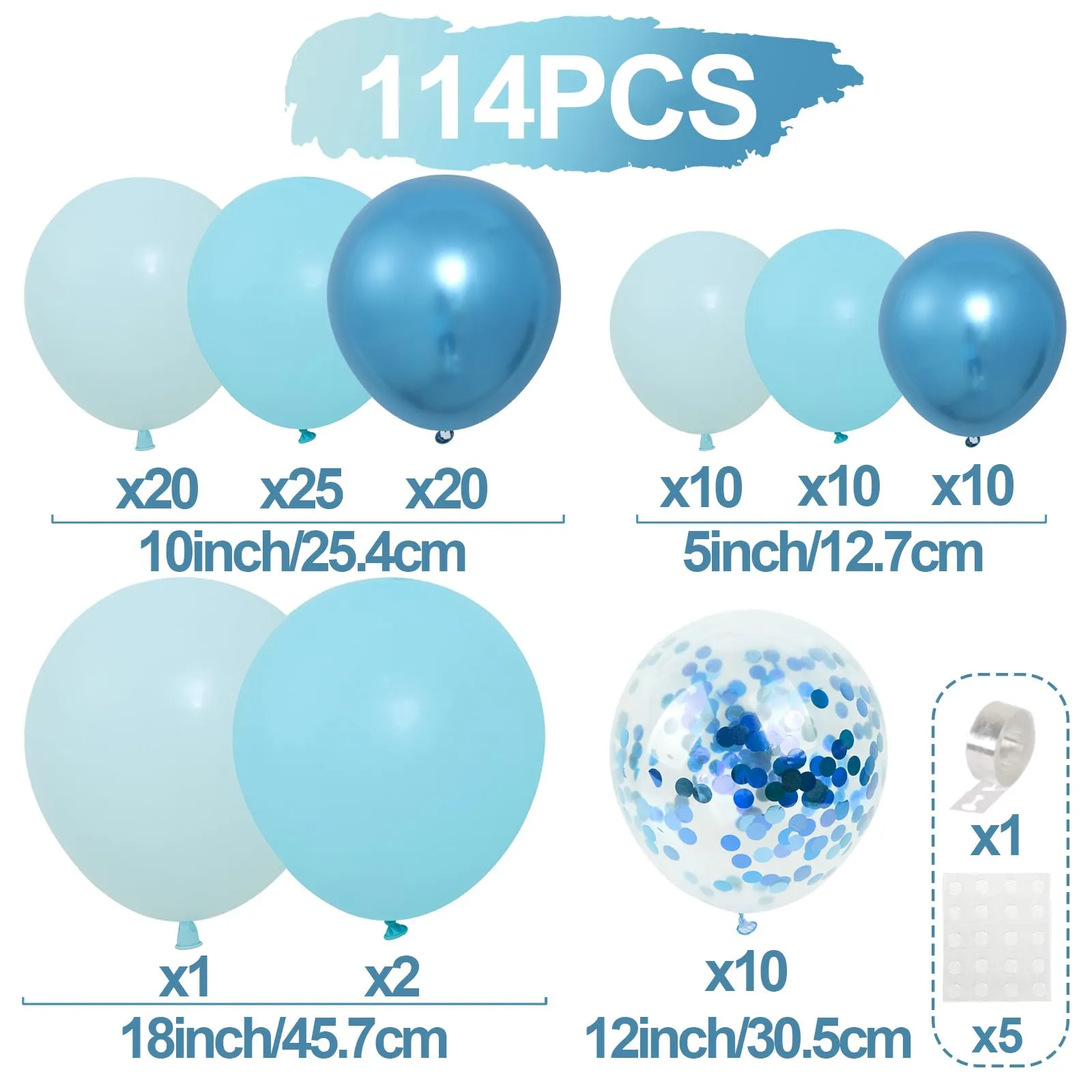 Balloon Garland Kit Arco Palloncini Blu, 110 Pezzi, Ghirlanda con Palloncini Metallizzati e Coriandoli - immagine 2