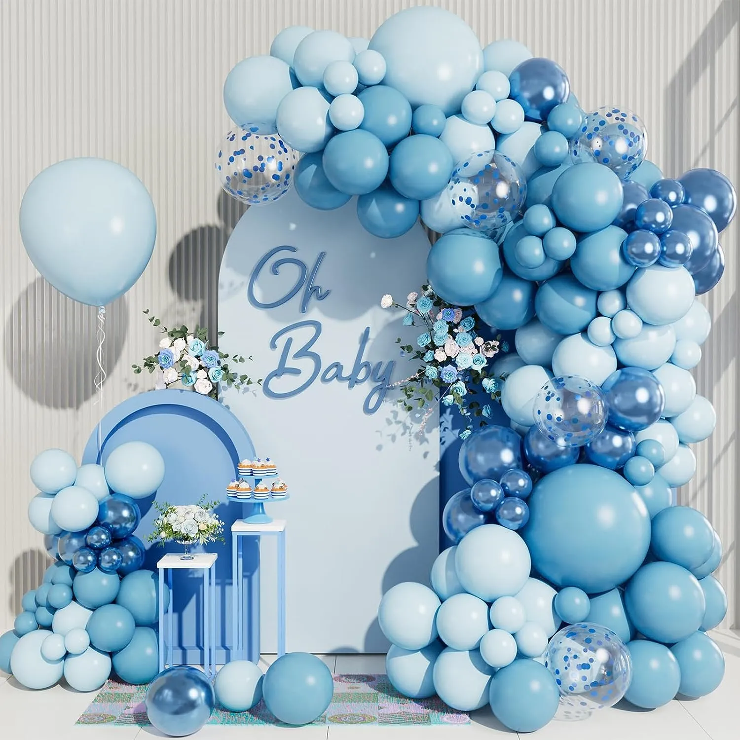 Balloon Garland Kit Arco Palloncini Blu, 110 Pezzi, Ghirlanda con Palloncini Metallizzati e Coriandoli - immagine 3