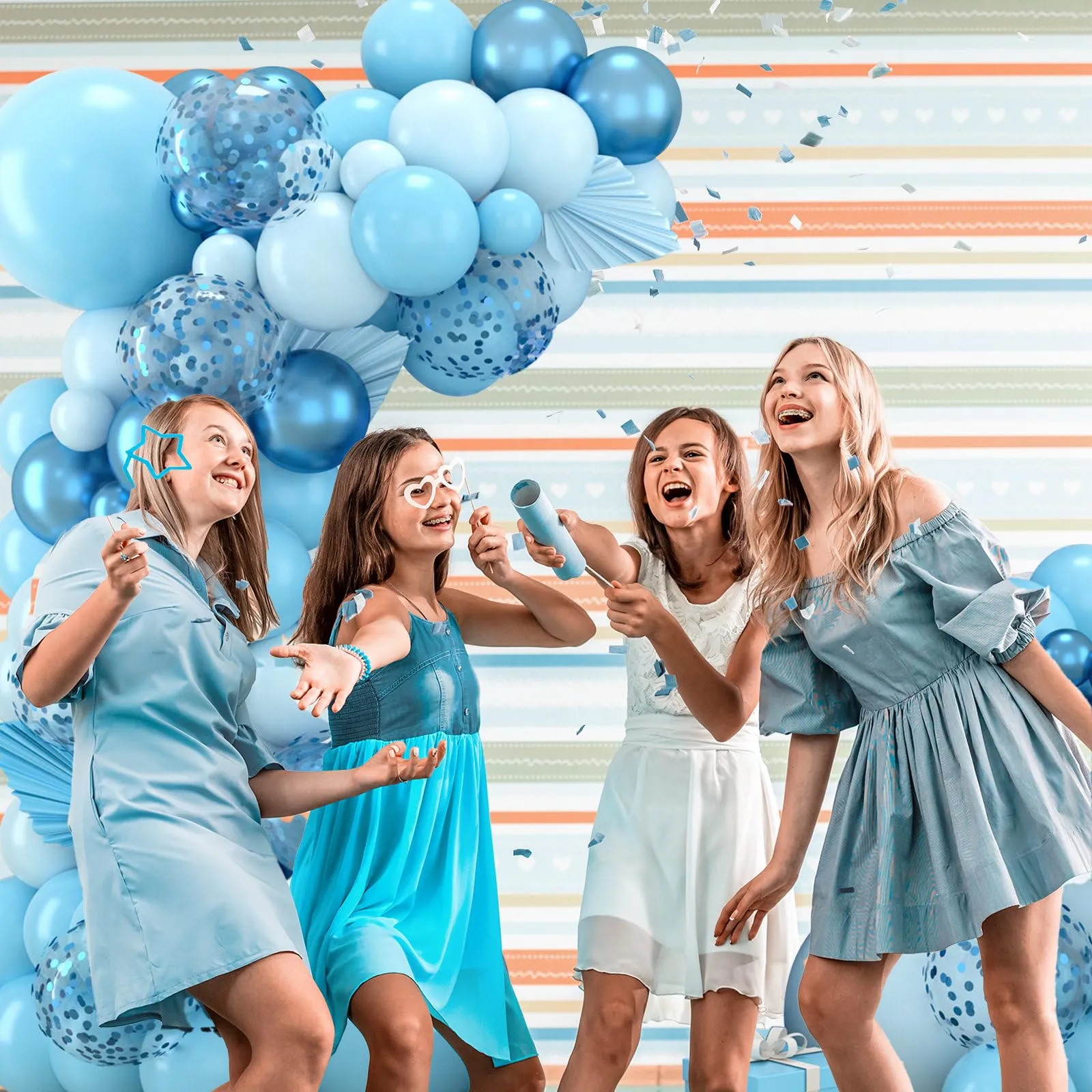 Balloon Garland Kit Arco Palloncini Blu, 110 Pezzi, Ghirlanda con Palloncini Metallizzati e Coriandoli - immagine 7