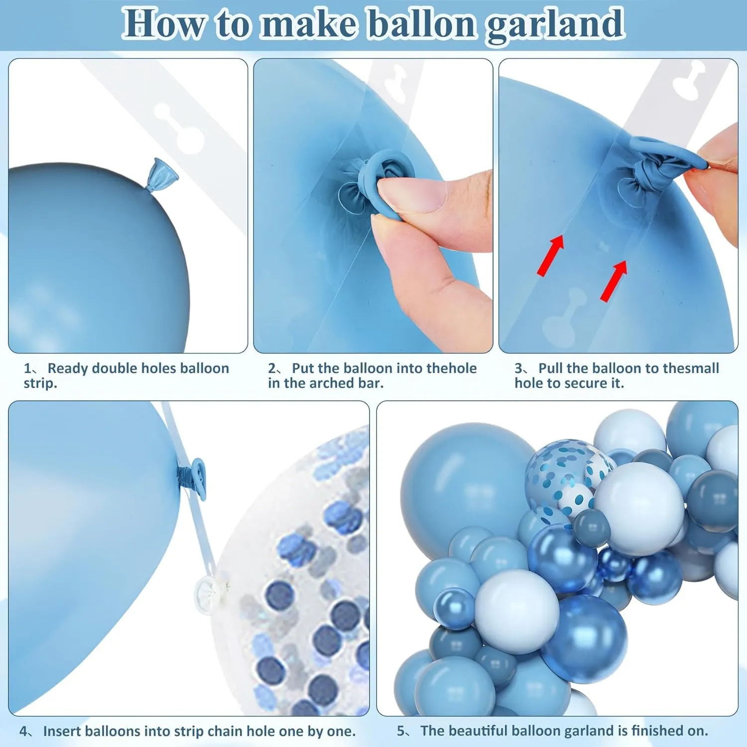 Balloon Garland Kit Arco Palloncini Blu, 110 Pezzi, Ghirlanda con Palloncini Metallizzati e Coriandoli - immagine 8
