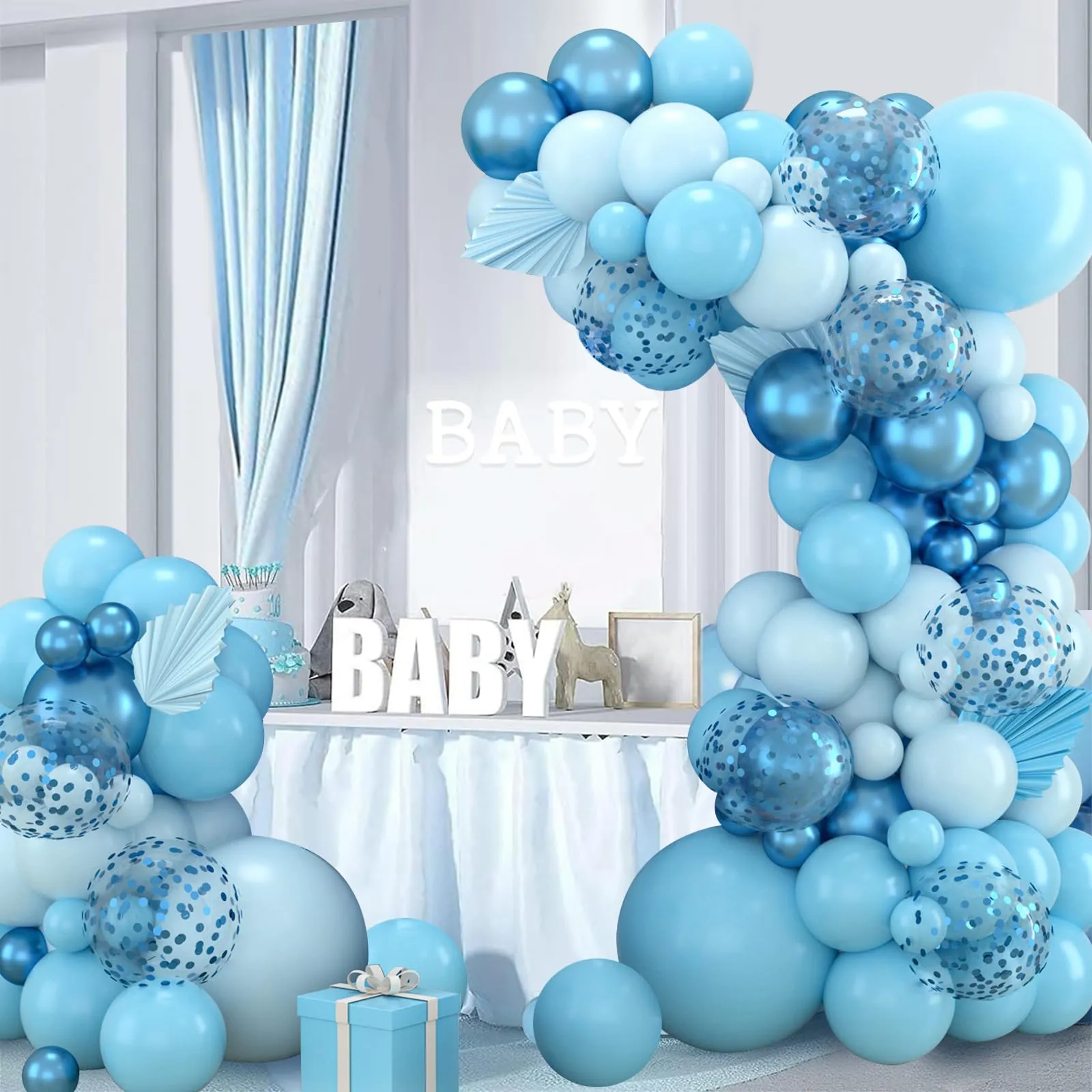 Balloon Garland Kit Arco Palloncini Blu, 110 Pezzi, Ghirlanda con Palloncini Metallizzati e Coriandoli - immagine 9
